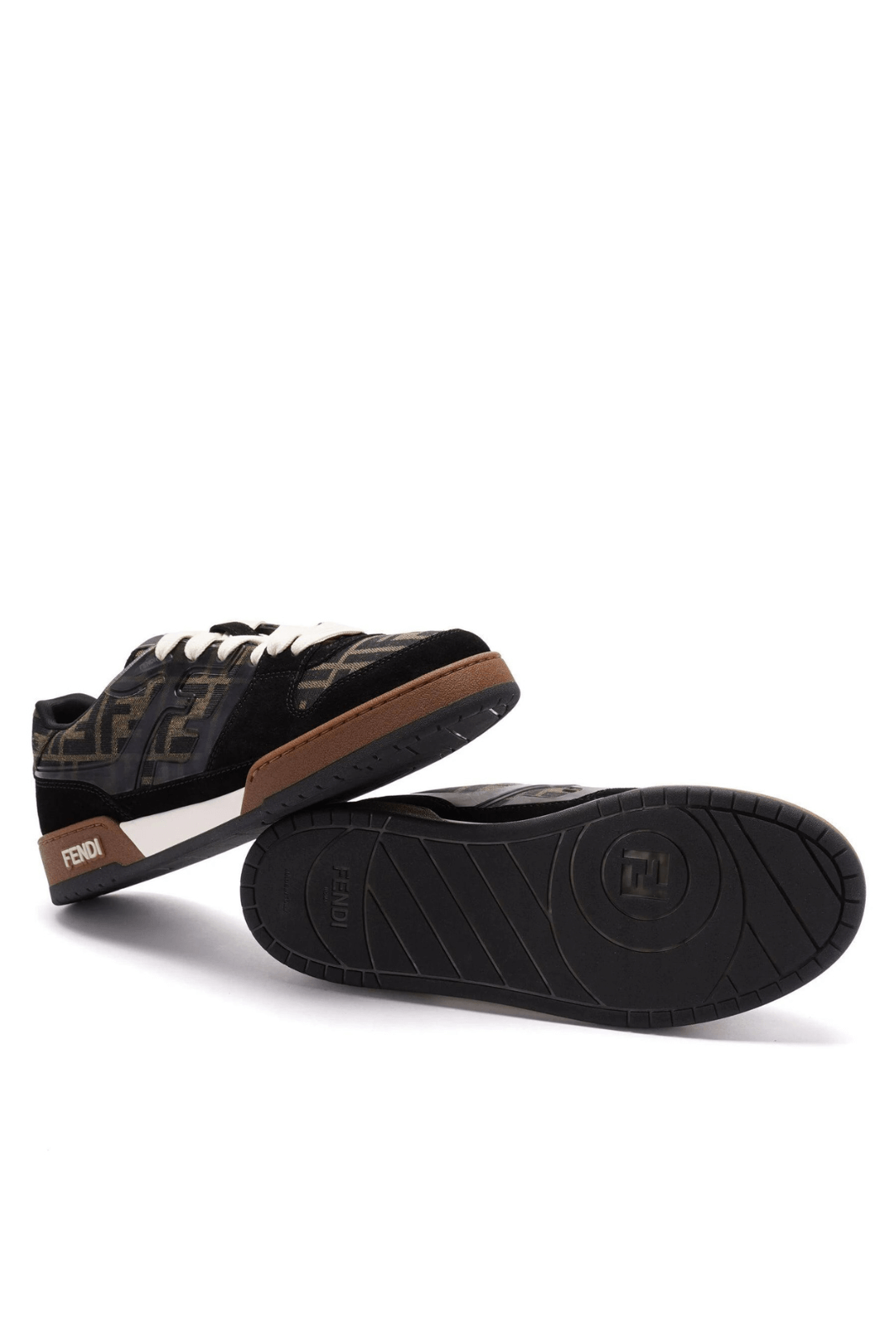 Fendi Match Leather Low-Top Logo Print Sneakers Brown for men