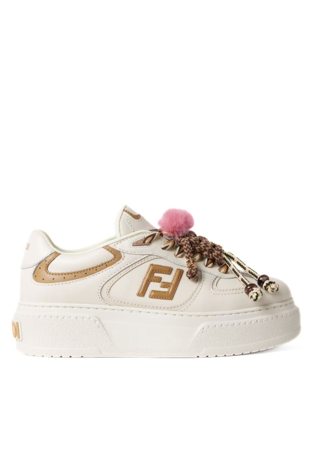 Fendi Match Low top platform shoes in white leather with charm