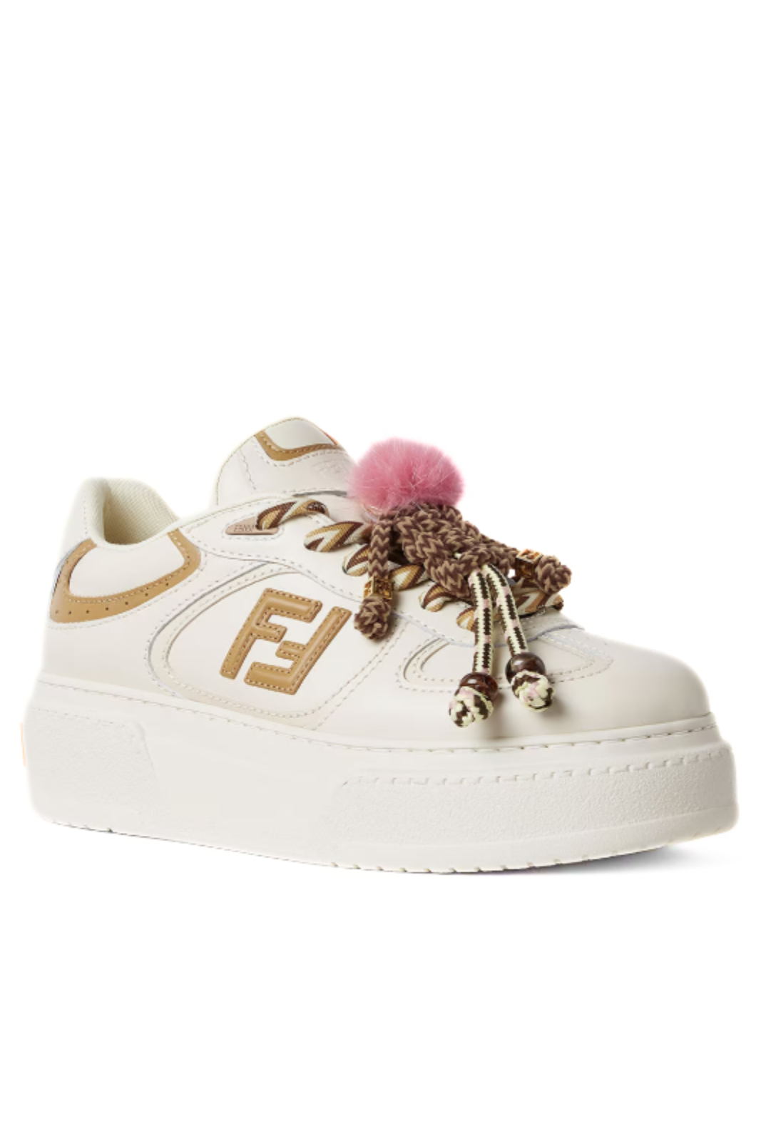 Fendi Match Low top platform shoes in white leather with charm