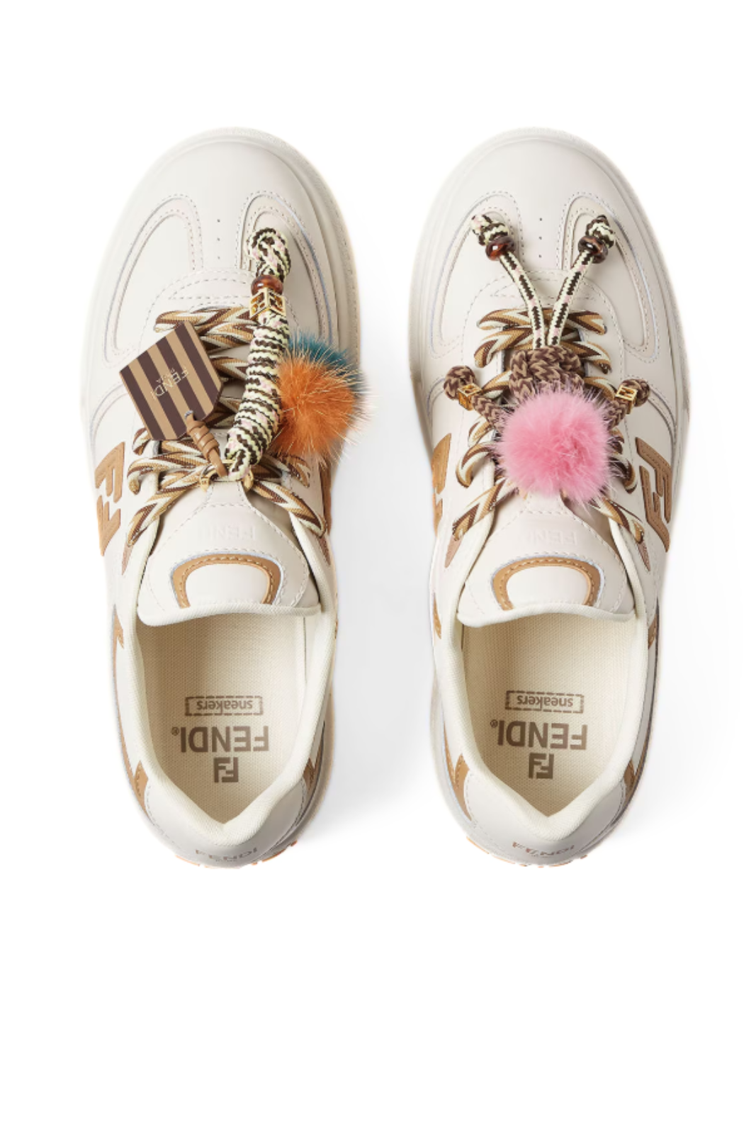Fendi Match Low top platform shoes in white leather with charm