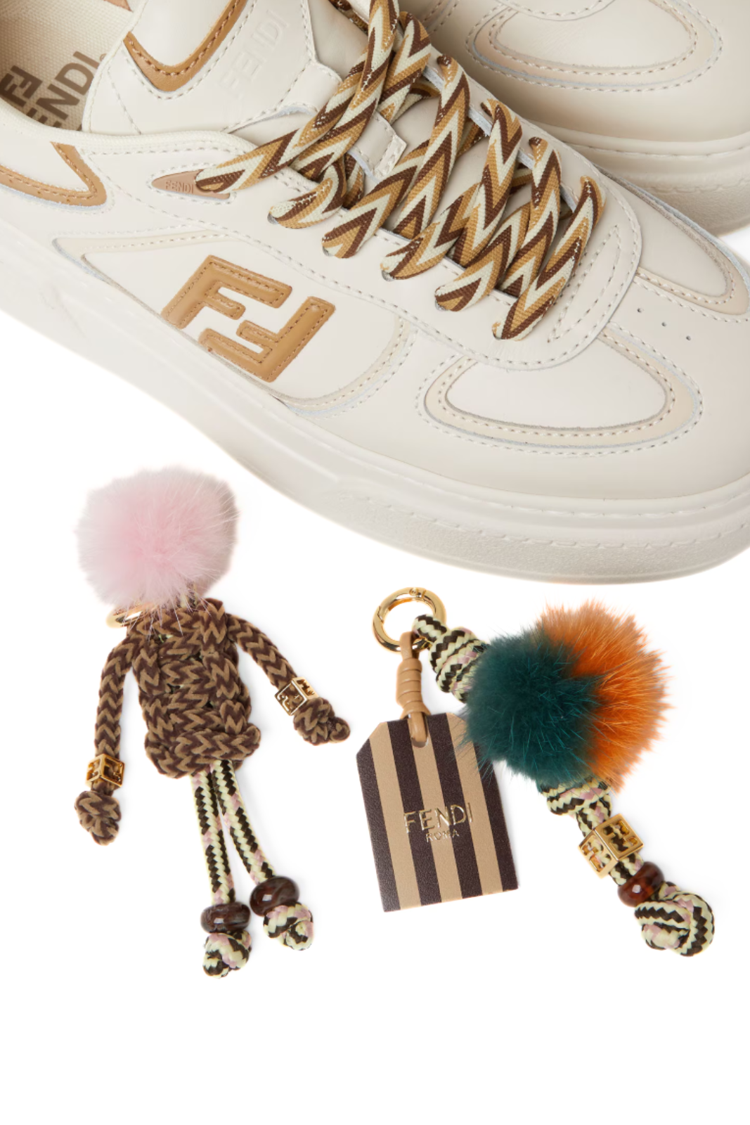 Fendi Match Low top platform shoes in white leather with charm