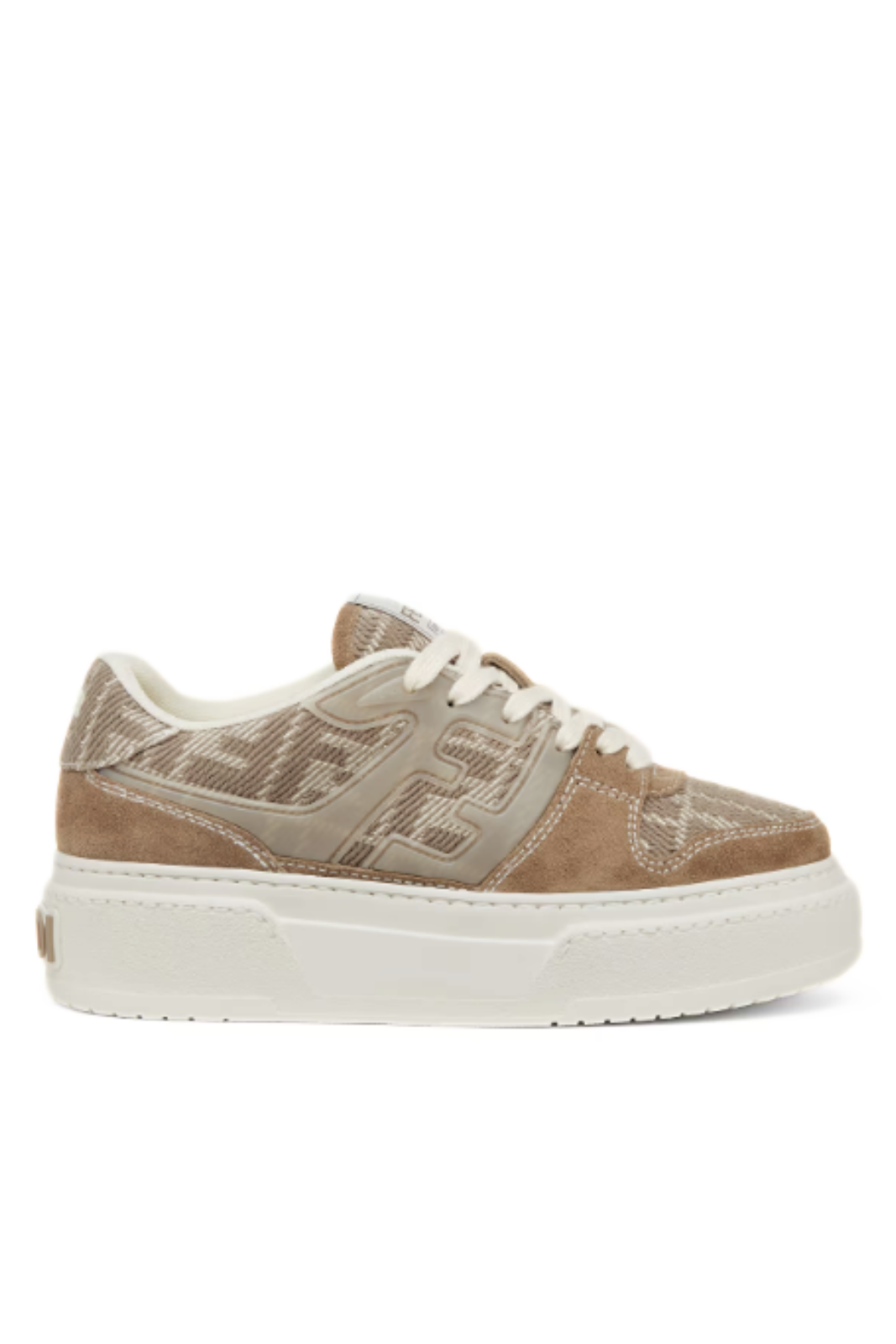 Fendi Match Brown denim-effect FF jacquard and suede platform low tops for women