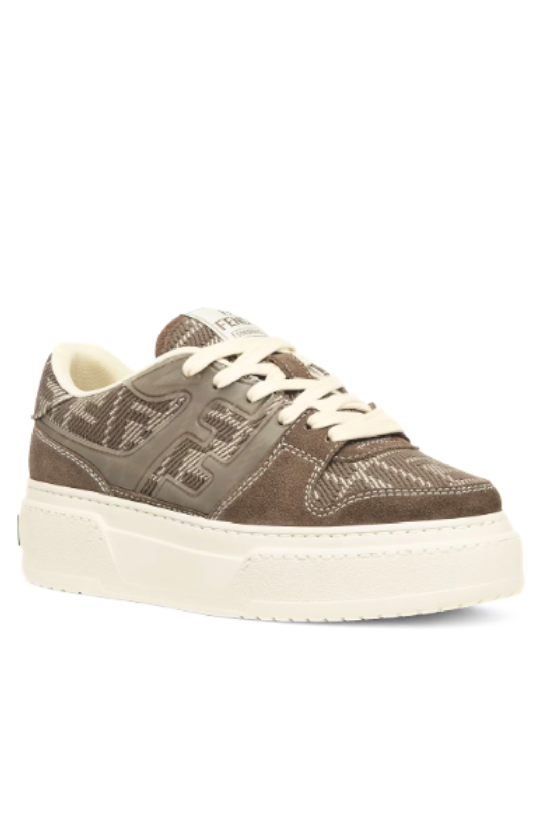Fendi Match Brown denim-effect FF jacquard and suede platform low tops for women