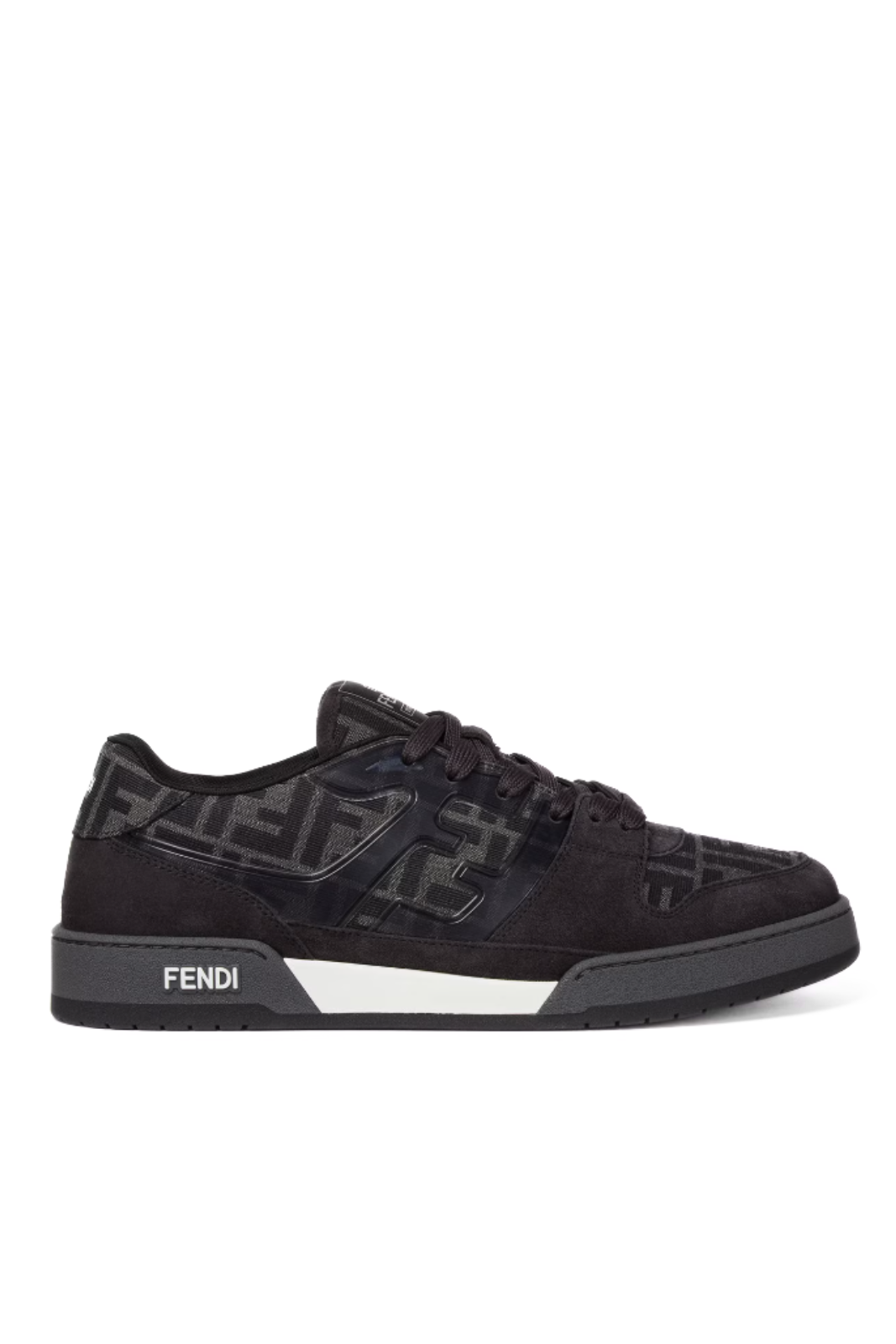 Fendi Match Trainers Black FF jacquard and grey suede low-tops