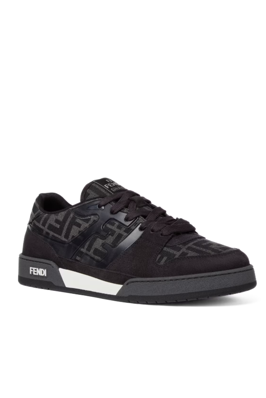 Fendi Match Trainers Black FF jacquard and grey suede low-tops