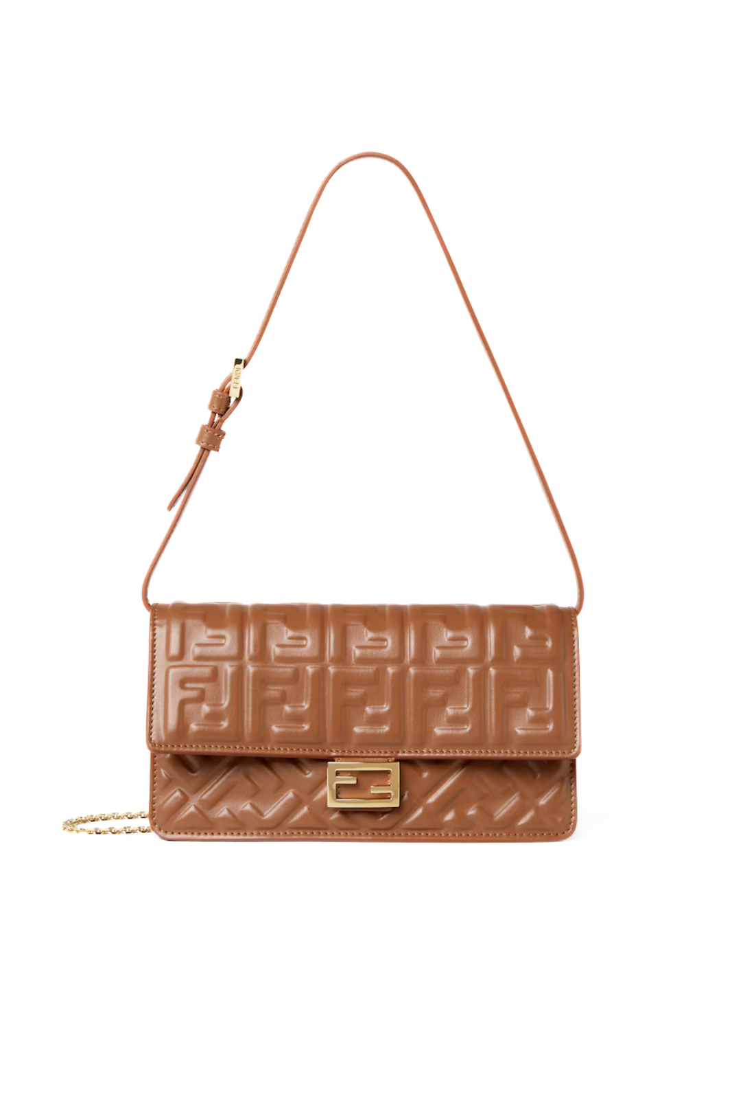 Fendi Wallet On Chain Baguette Sellier brown nappa leather wallet with FF motif