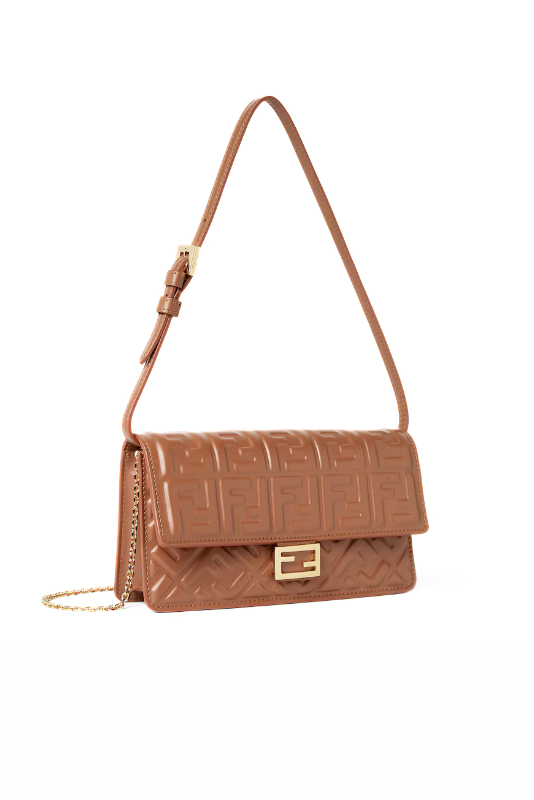 Fendi Wallet On Chain Baguette Sellier brown nappa leather wallet with FF motif