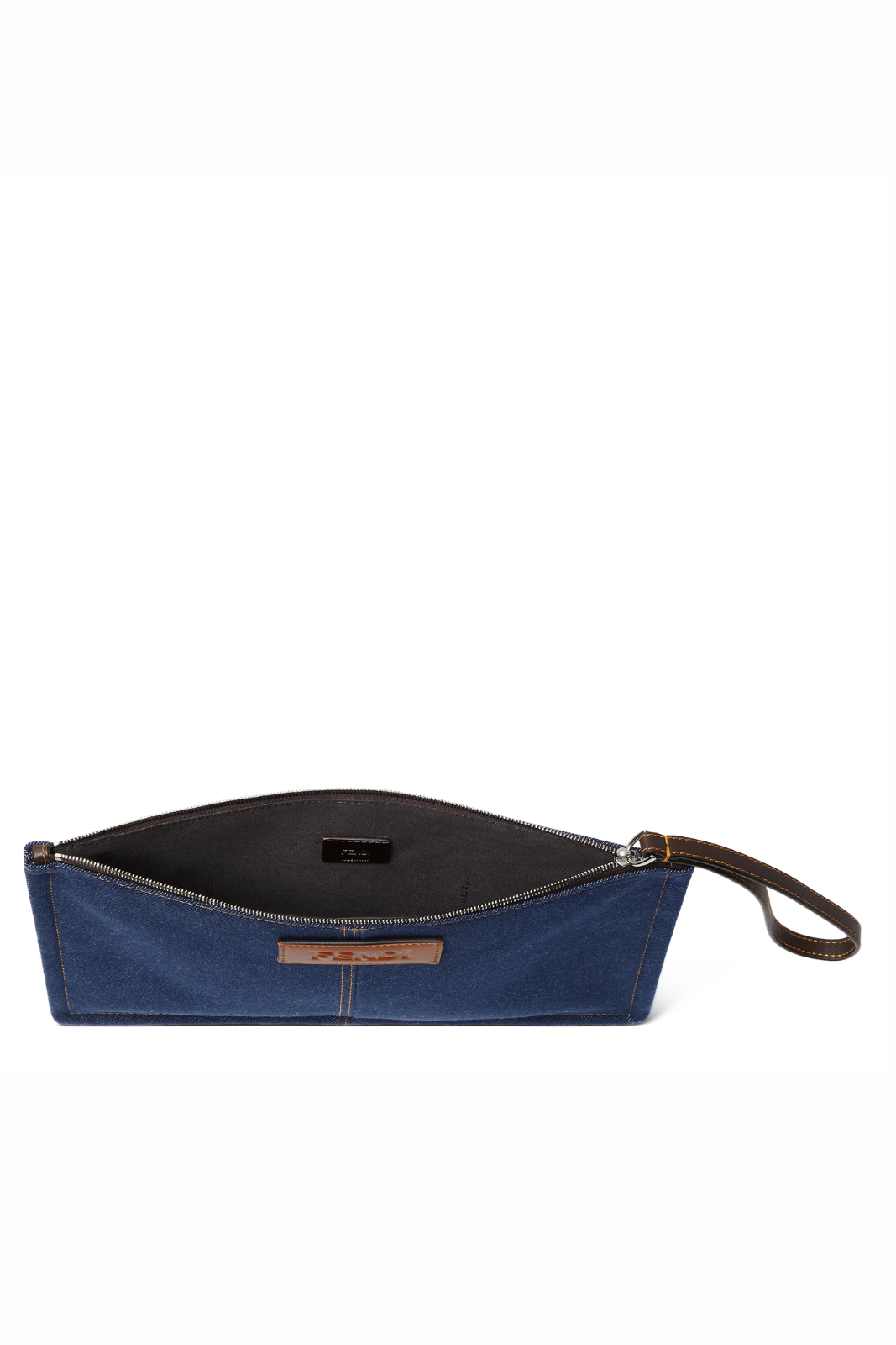Fendi FF Medium Flat Pouch Dark blue denim fabric pouch