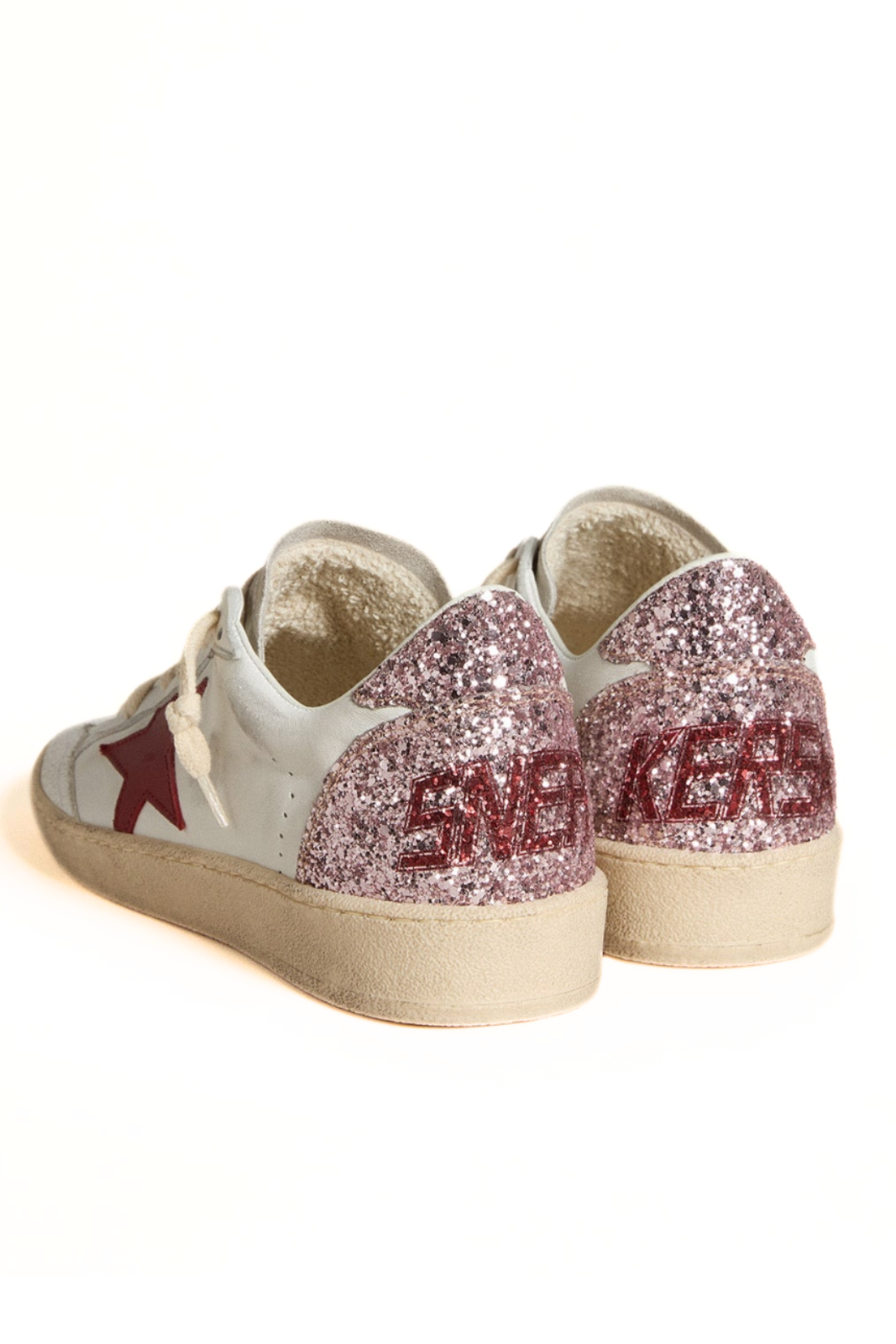 Golden Goose Ball Star Limited Edition White Pink Glitter Red Star