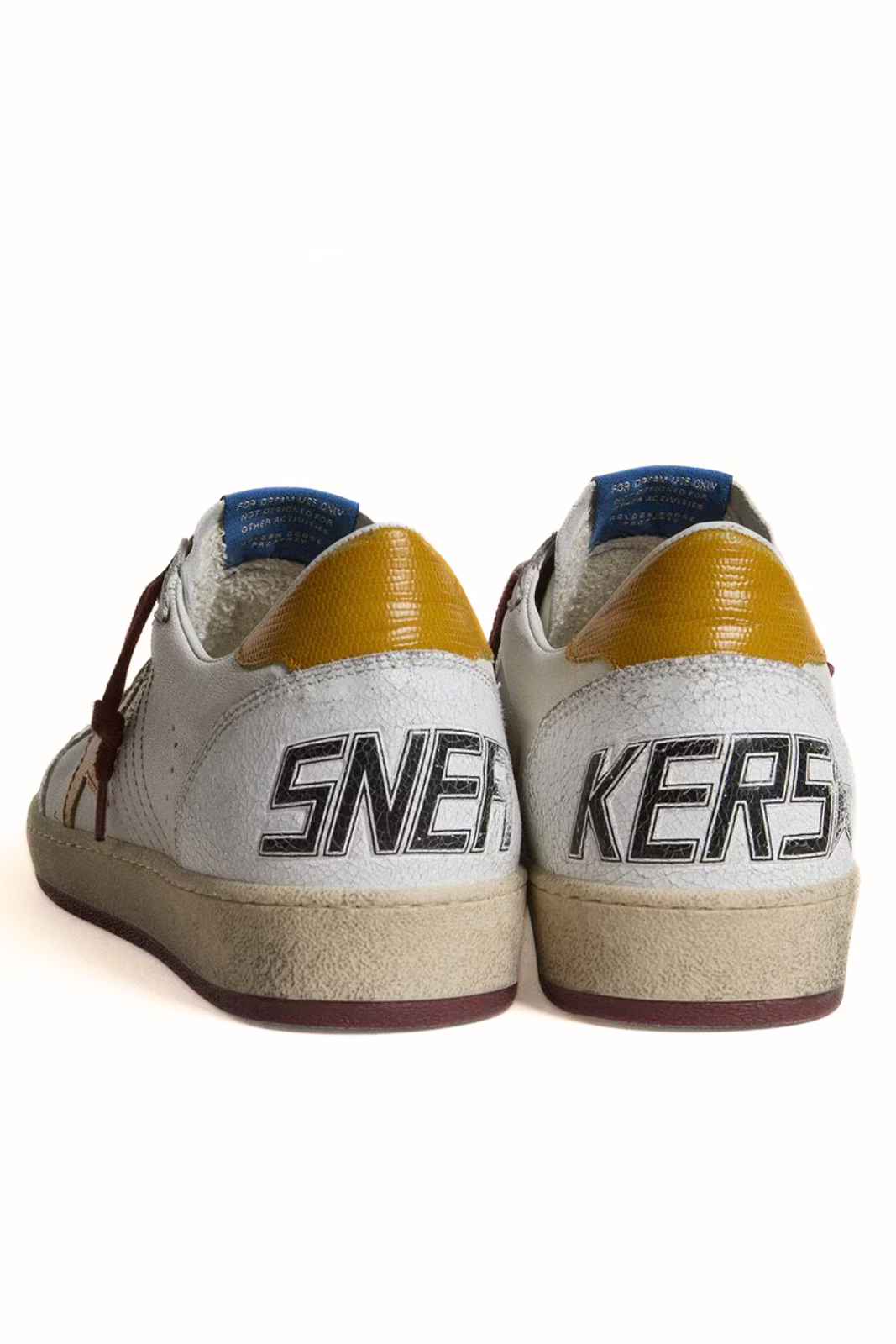 Golden Goose Men's Ball Star in white nappa leather with yellow animal-print leather star and heel tab sneakers