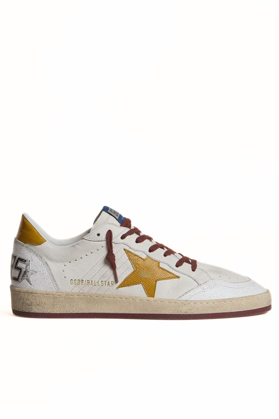 Golden Goose Men's Ball Star in white nappa leather with yellow animal-print leather star and heel tab sneakers