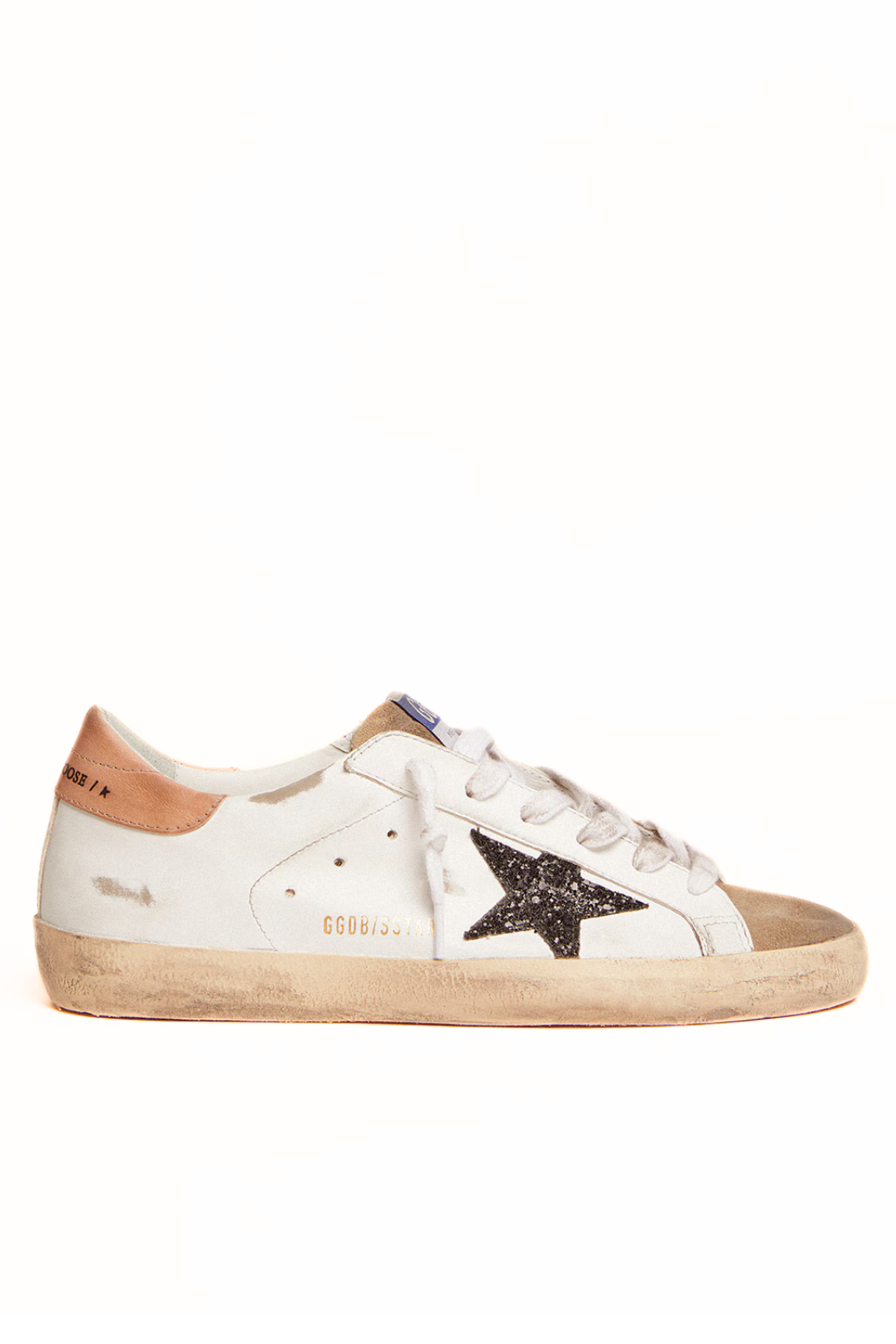 Golden Goose Women's Super-Star with black glitter star and pink heel tab