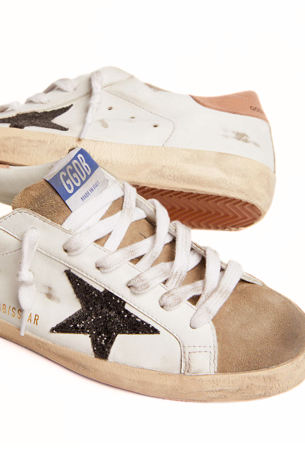 Golden Goose Women's Super-Star with black glitter star and pink heel tab