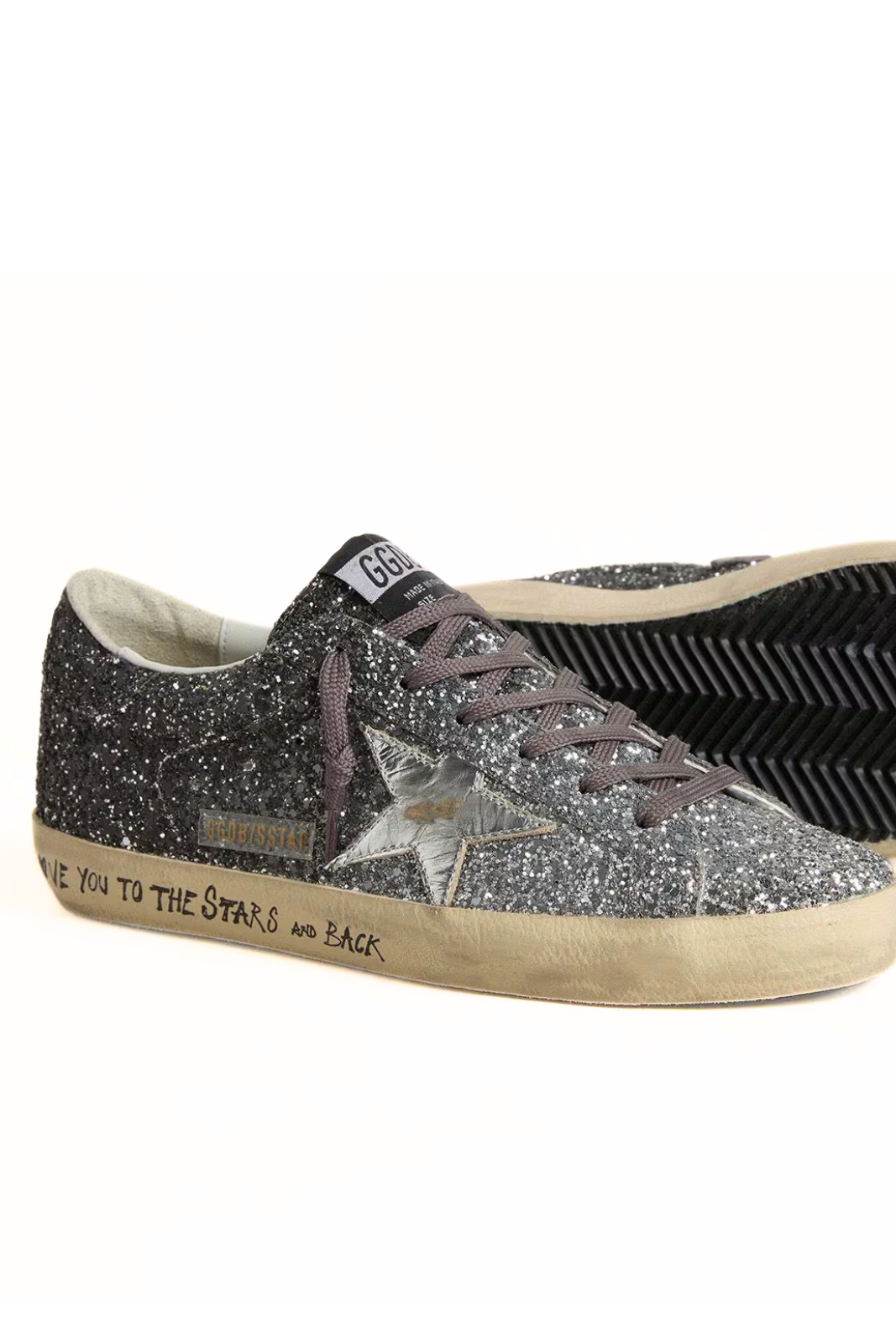 Golden Goose Women's Super Star with glitter upper and silver metallic leather star