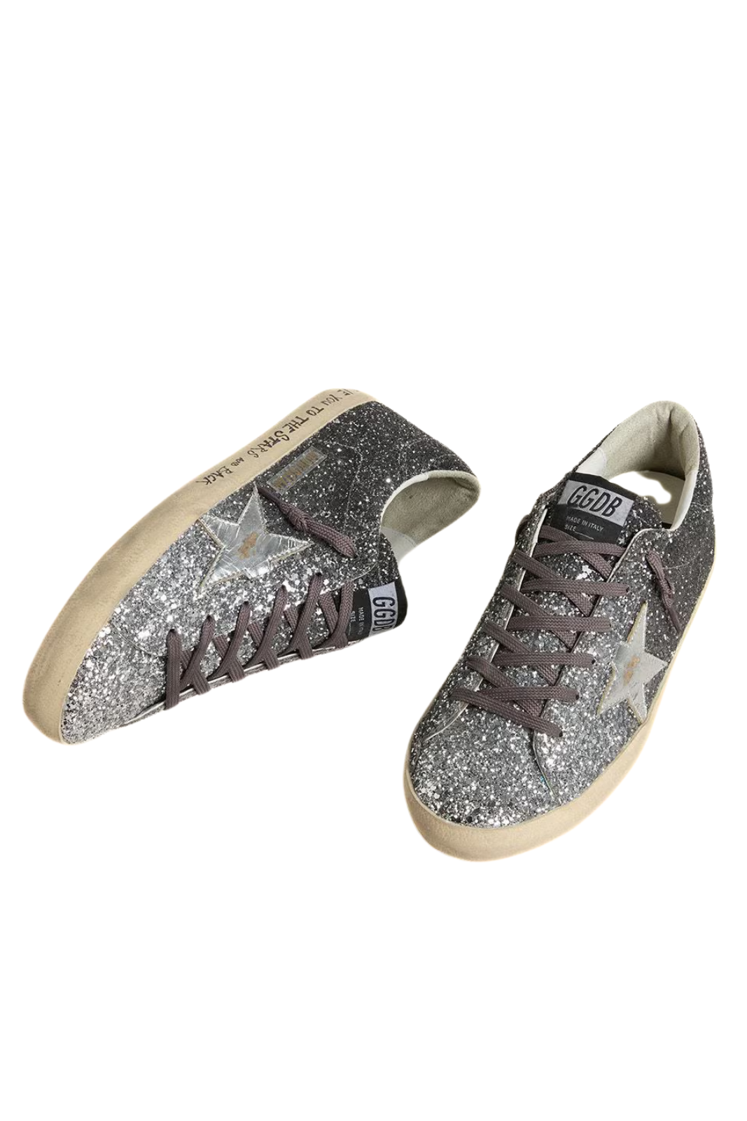 Golden Goose Women's Super Star with glitter upper and silver metallic leather star