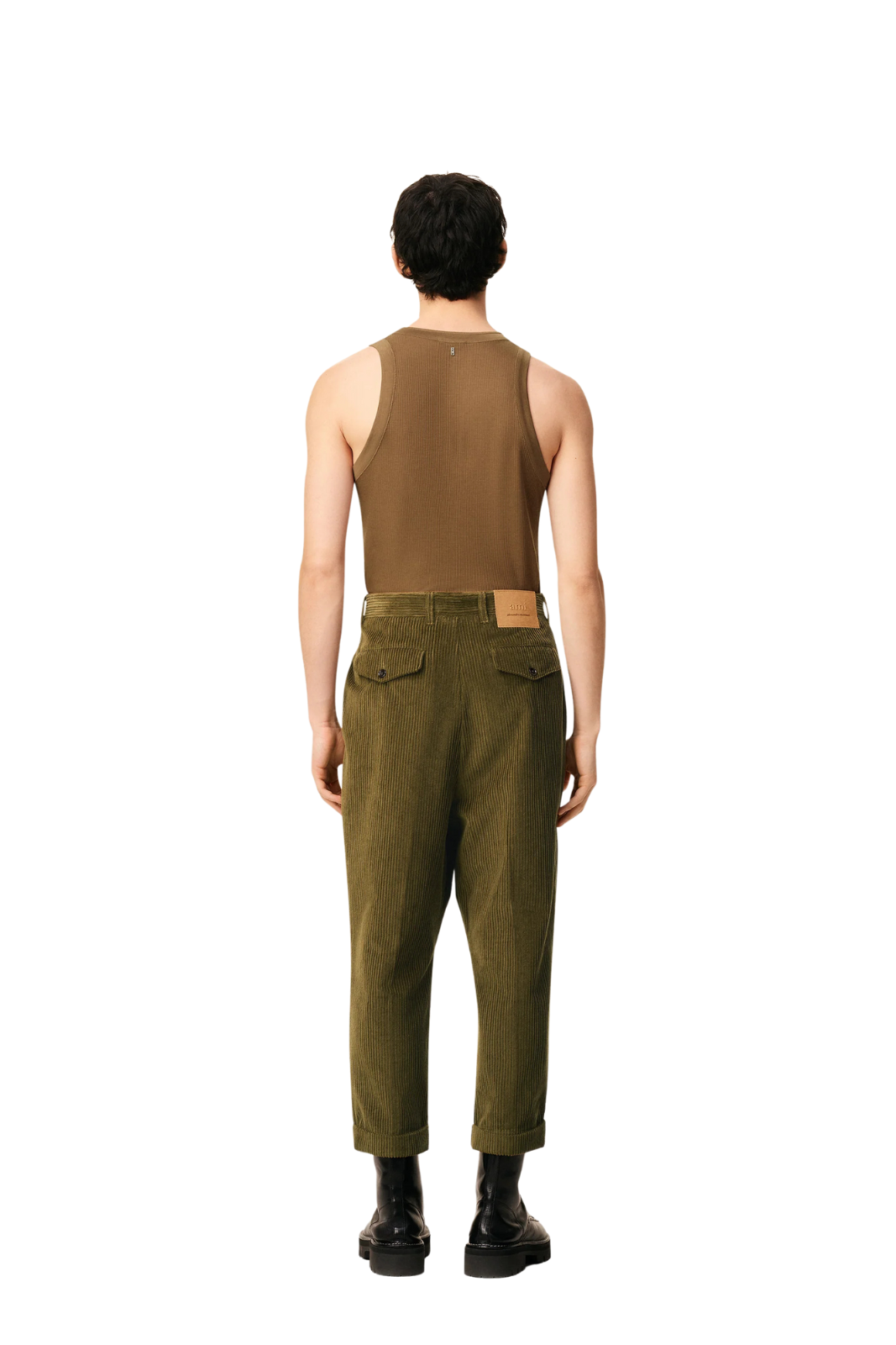 Ami Paris Green Cotton Carrot Corduroy Oversized Trousers