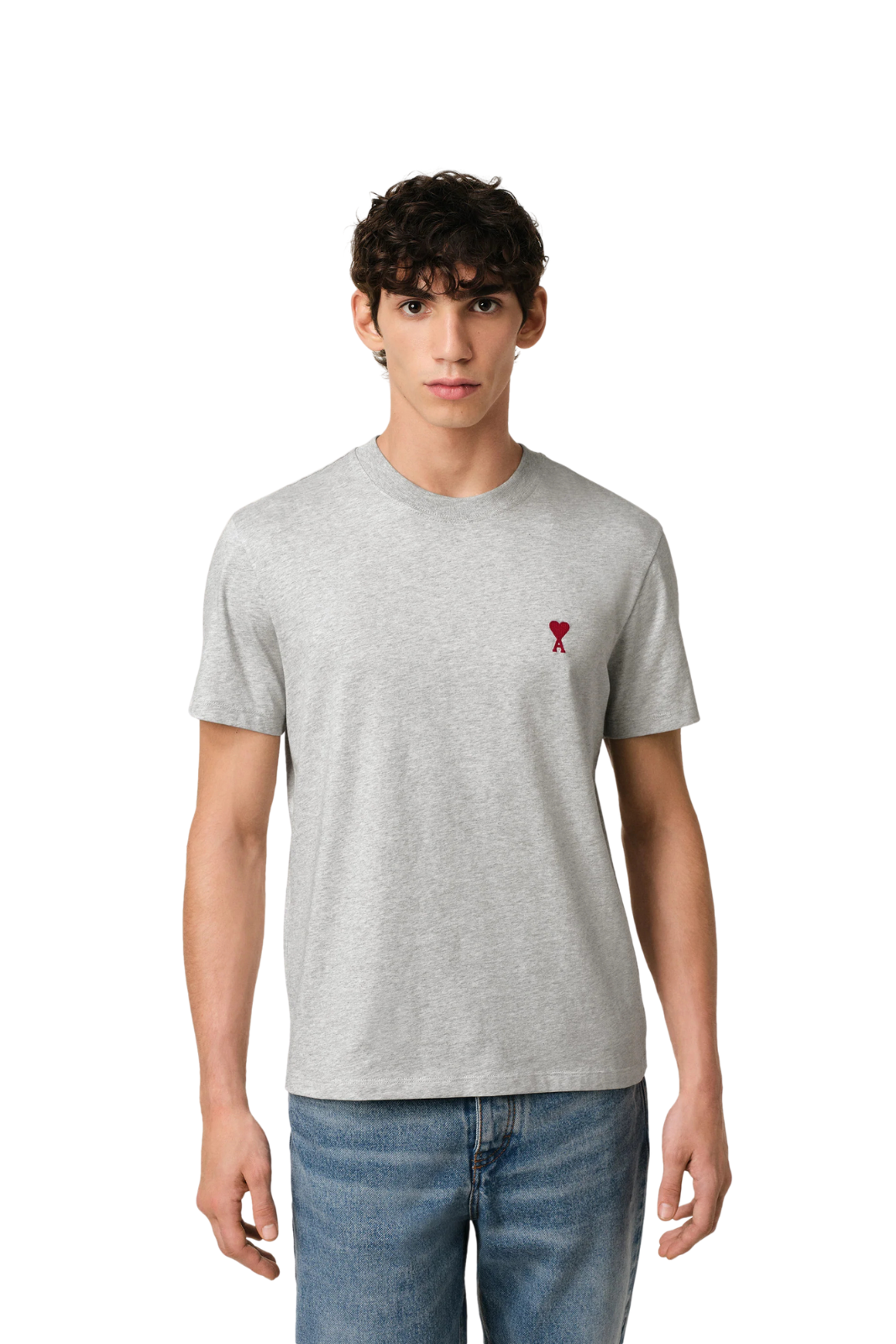 Ami Paris Grey Cotton Ami de Coeur Men T-Shirt