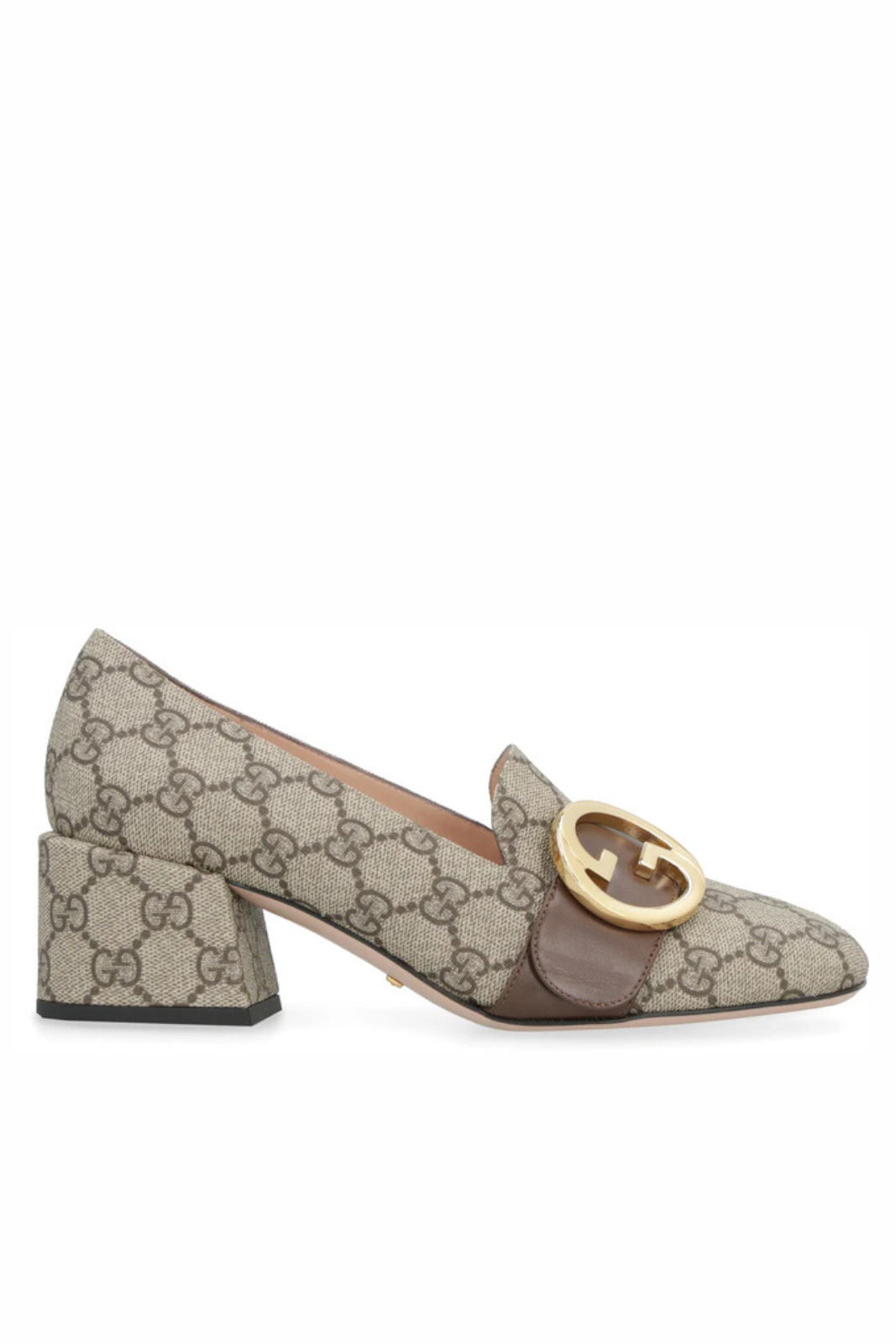Gucci Beige Brown GG Supreme Canvas Interlocking G Pumps