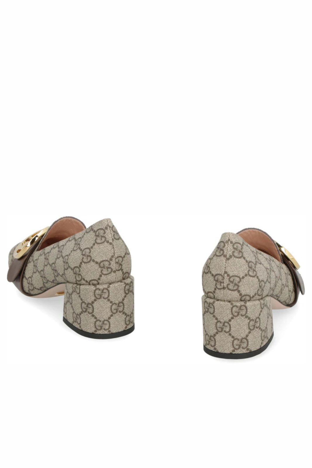 Gucci Beige Brown GG Supreme Canvas Interlocking G Pumps