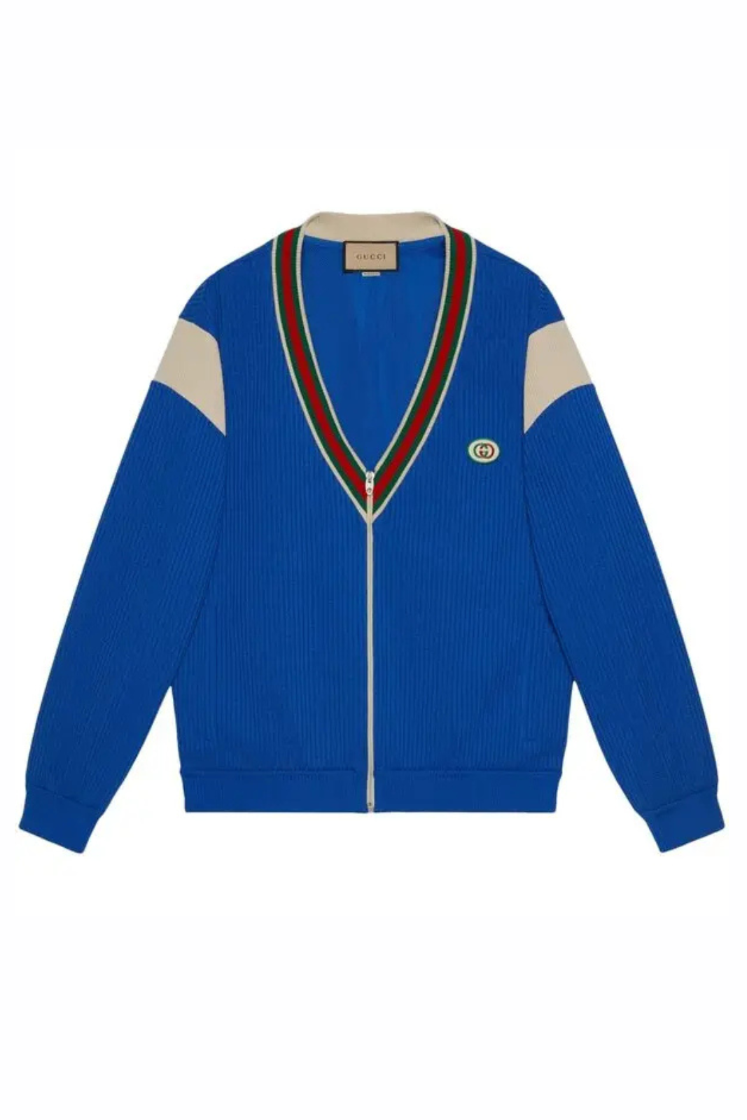 Gucci logo-patch v-neck jacket Blue