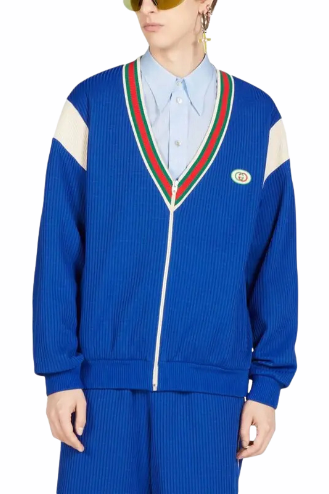 Gucci logo-patch v-neck jacket Blue