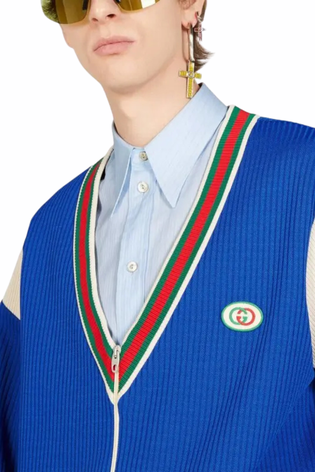 Gucci logo-patch v-neck jacket Blue