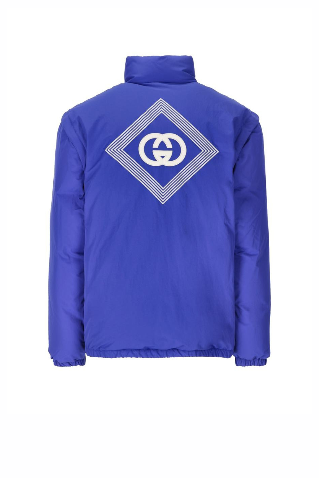 Gucci Men's Blue Nylon Down Jacket With Embroidered Logo And Removable Sleeve