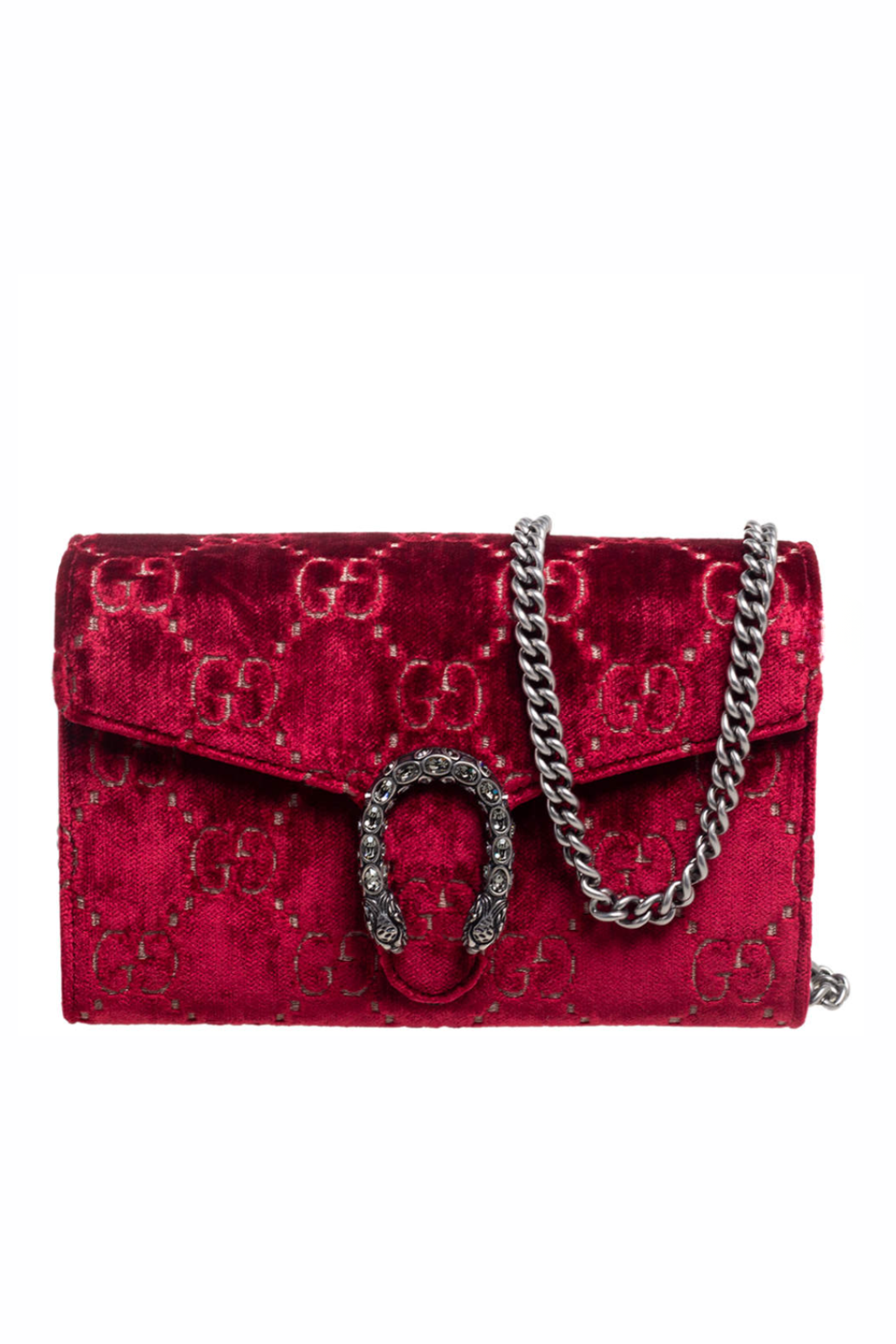 Gucci Red GG Velvet Mini Dionysus Wallet On Chain
