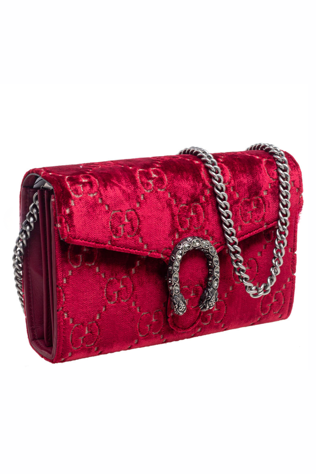 Gucci Red GG Velvet Mini Dionysus Wallet On Chain