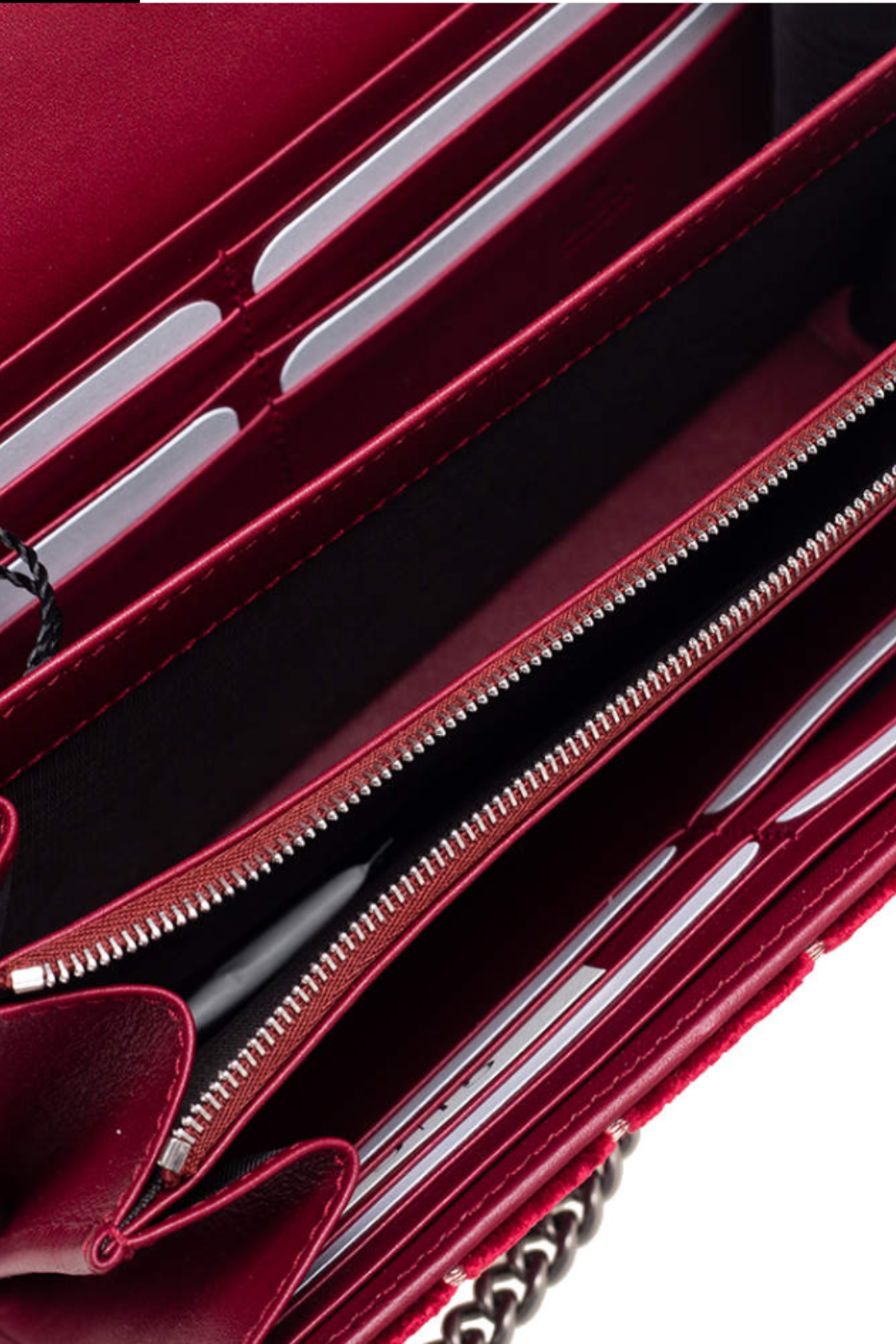 Gucci Red GG Velvet Mini Dionysus Wallet On Chain