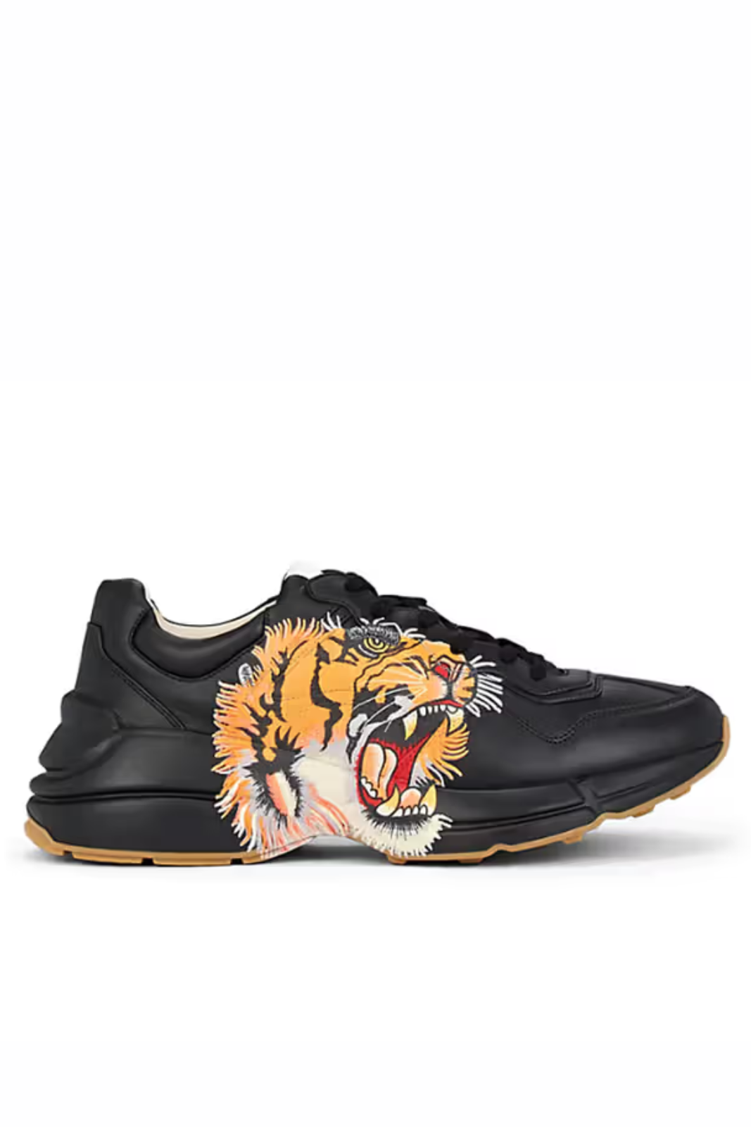 Gucci Black Leather Tiger Rhyton Low Top Sneakers