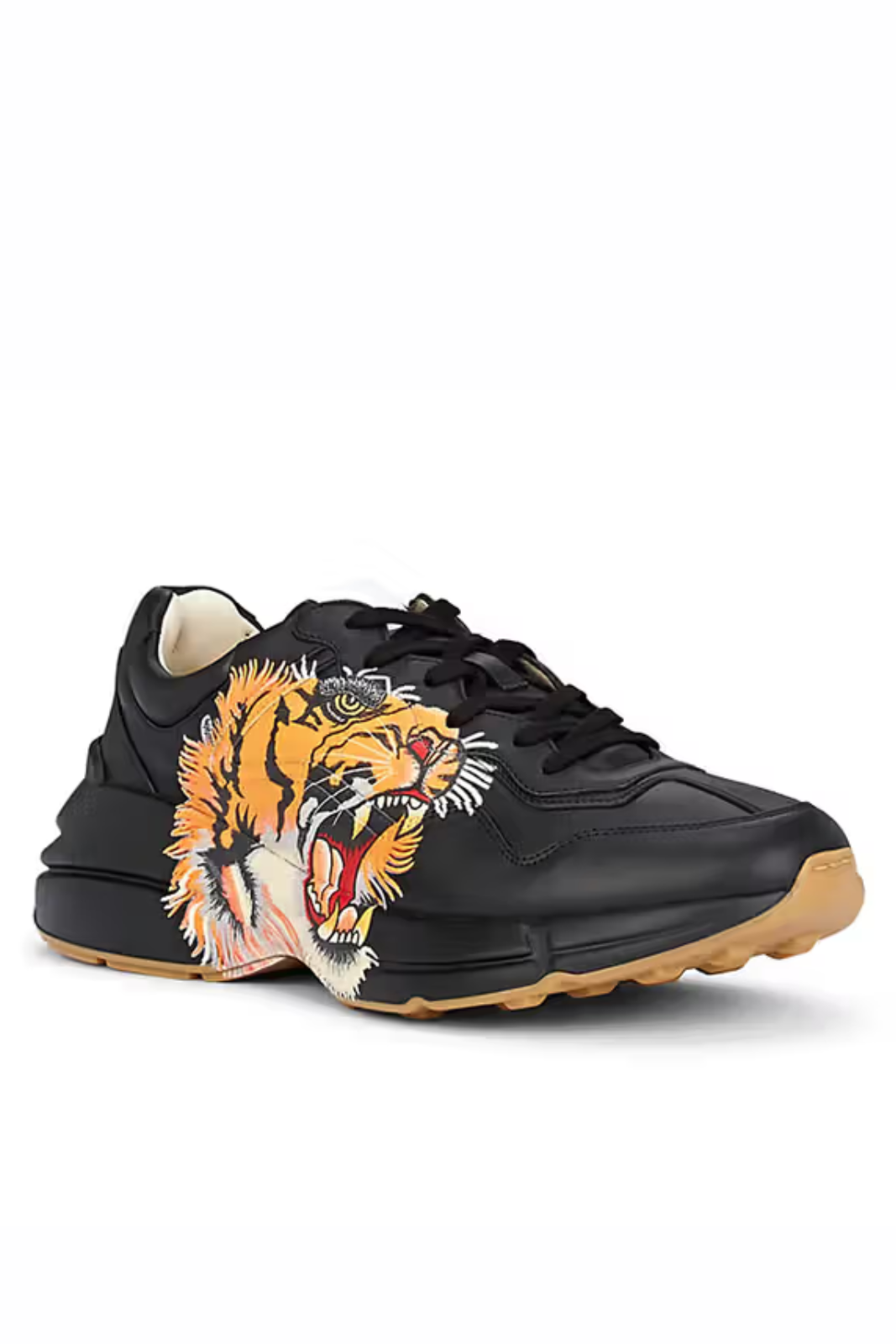 Gucci Black Leather Tiger Rhyton Low Top Sneakers