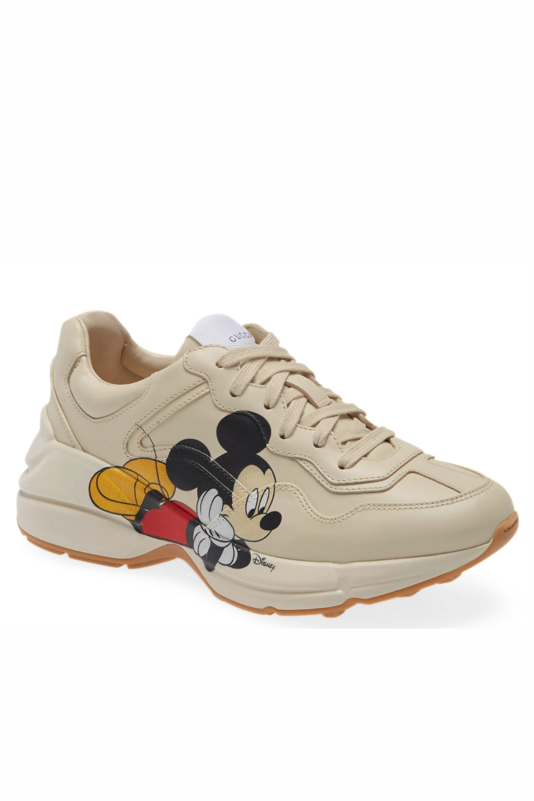 Gucci Beige Leather Disney Mickey Mouse Print Rhyton Sneakers