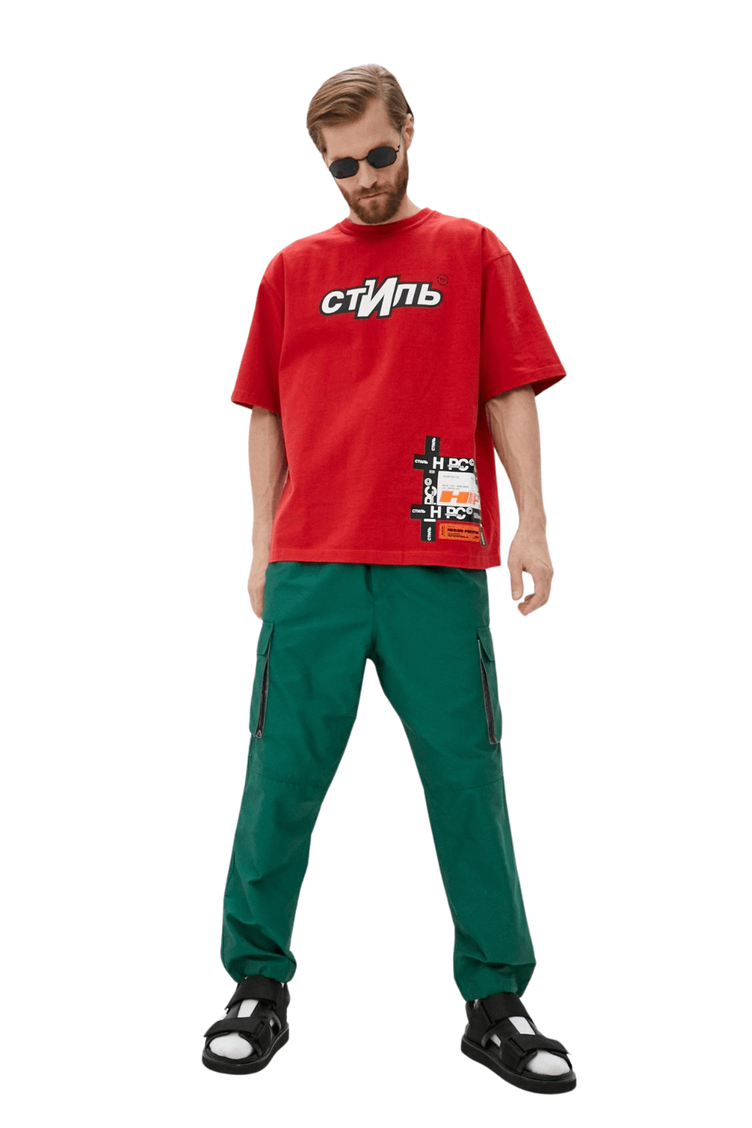 Heron Preston Tape Patch Logo T-Shirt Red men