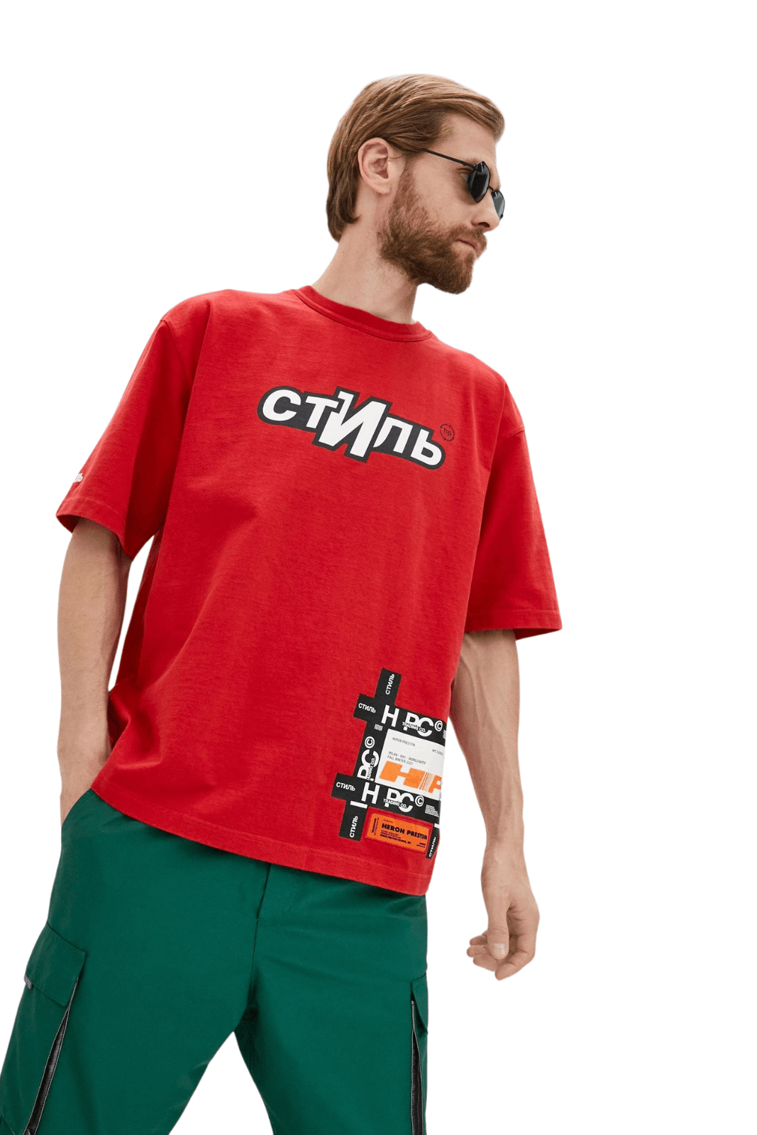 Heron Preston Tape Patch Logo T-Shirt Red men