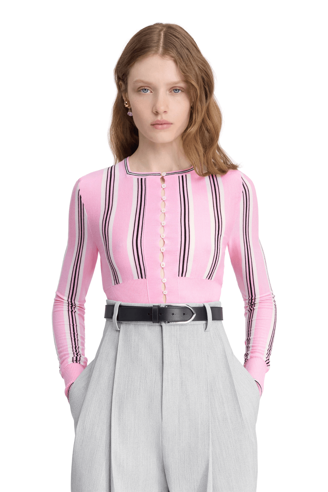 Jacquemus The Spiaggia Pink Striped virgin wool knit cardigan