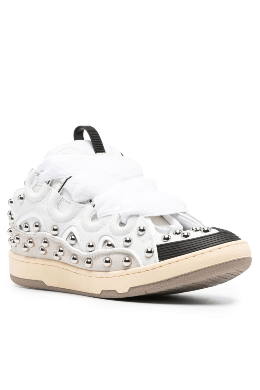 Lanvin Lace-Up Curb Sneakers White/Black  for woman