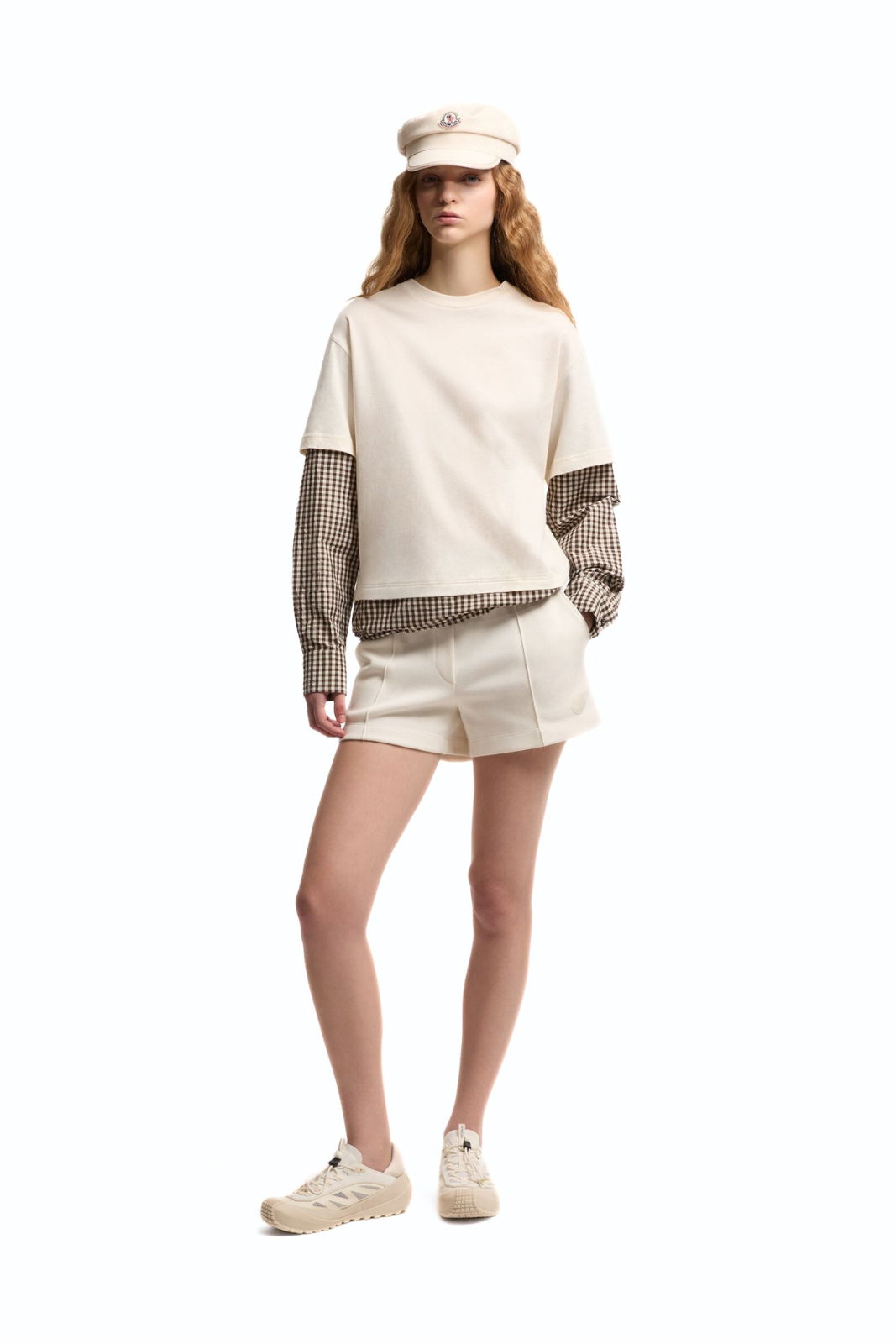 Moncler Layered-Effect Vichy Cotton Blend T-Shirt white