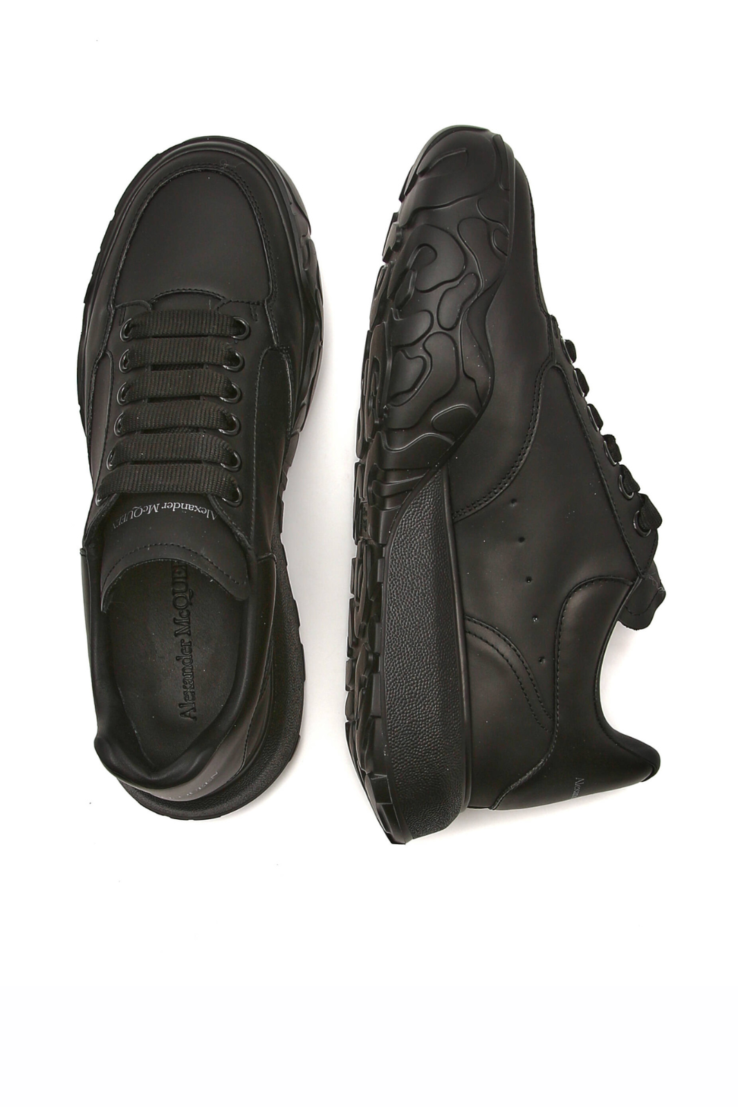Alexander McQueen Court Exaggerated Sole Leather Sneakers Black