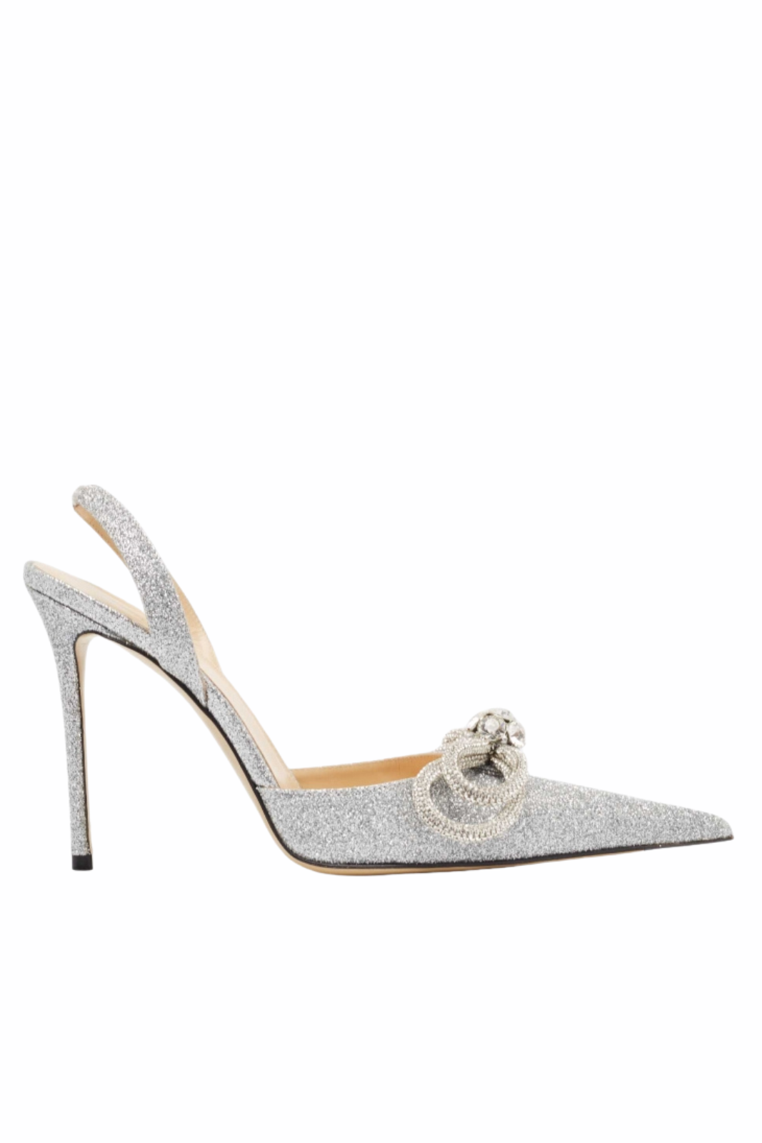 Mach & Mach Silver Glitter Double Bow Pumps