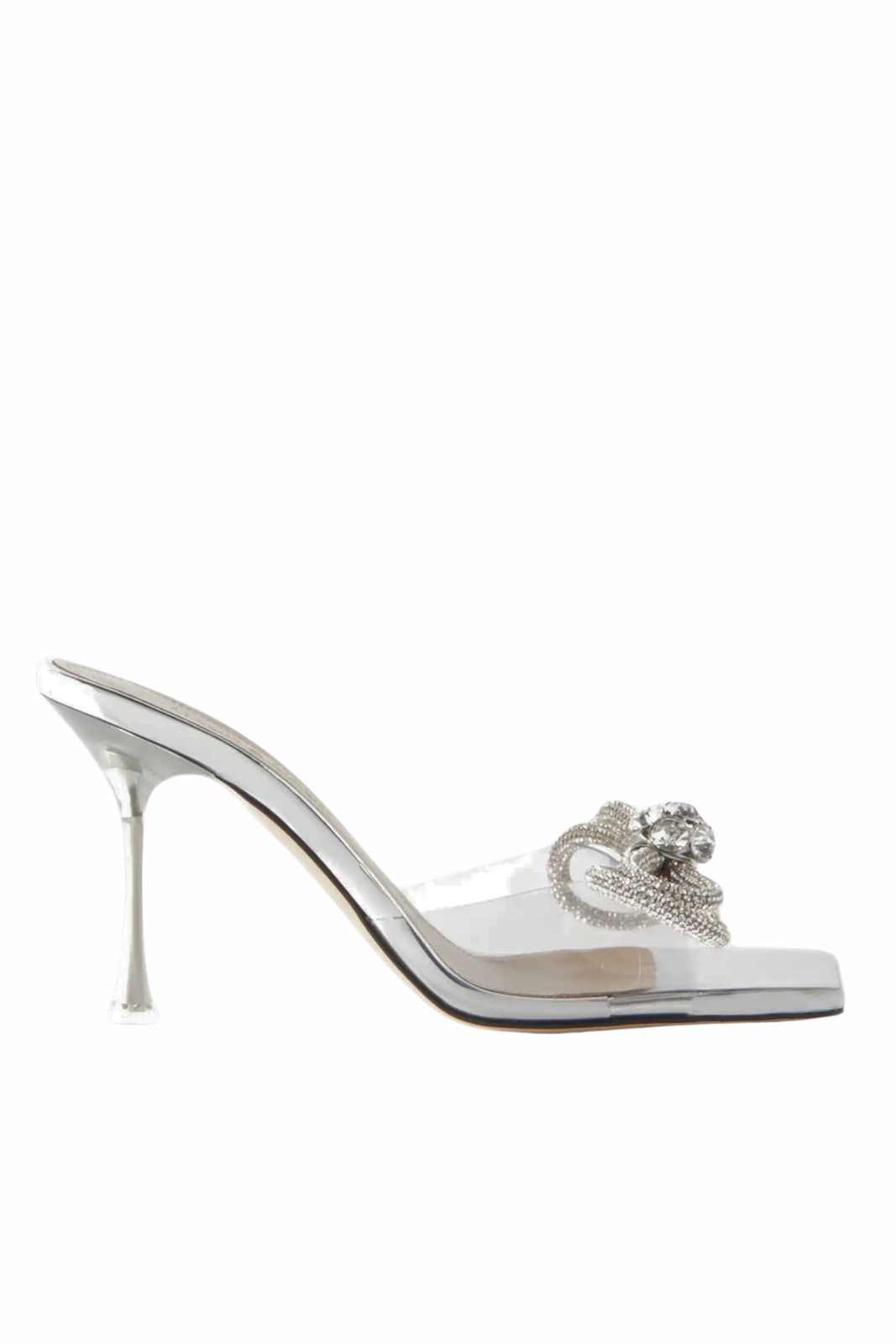 Mach & Mach Silver PVC Crystal Embellished Slide Sandals