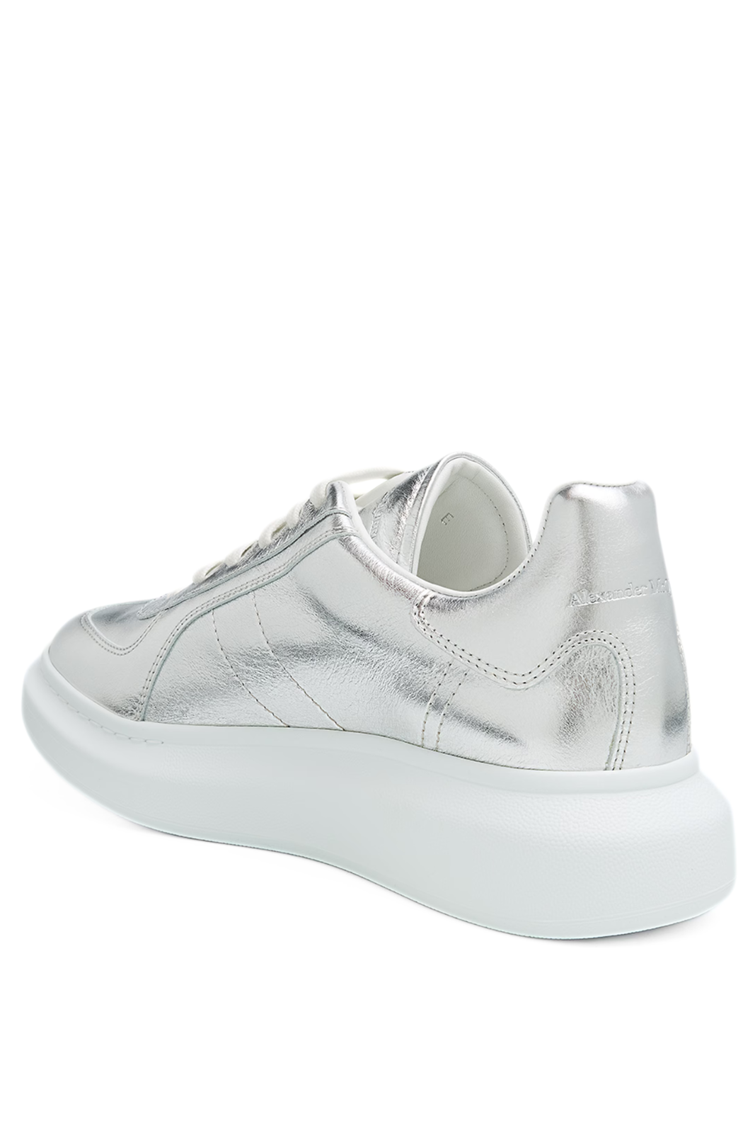 Alexander McQueen Men's Metallic-Trim Leather Low-Top Silver Sneakers