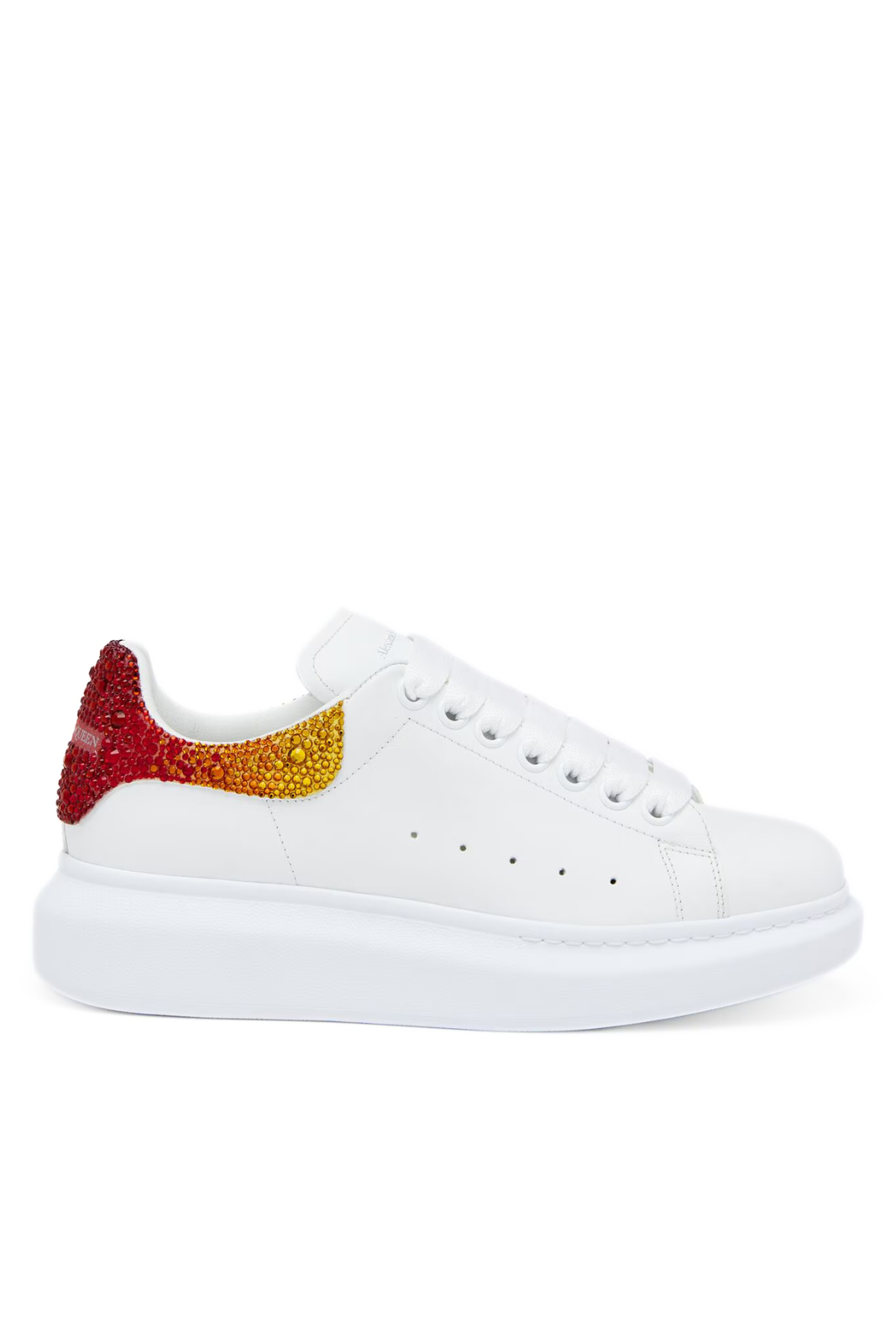 Alexander McQueen Women's Oversized Sneakers in White Orange gradient crystals
