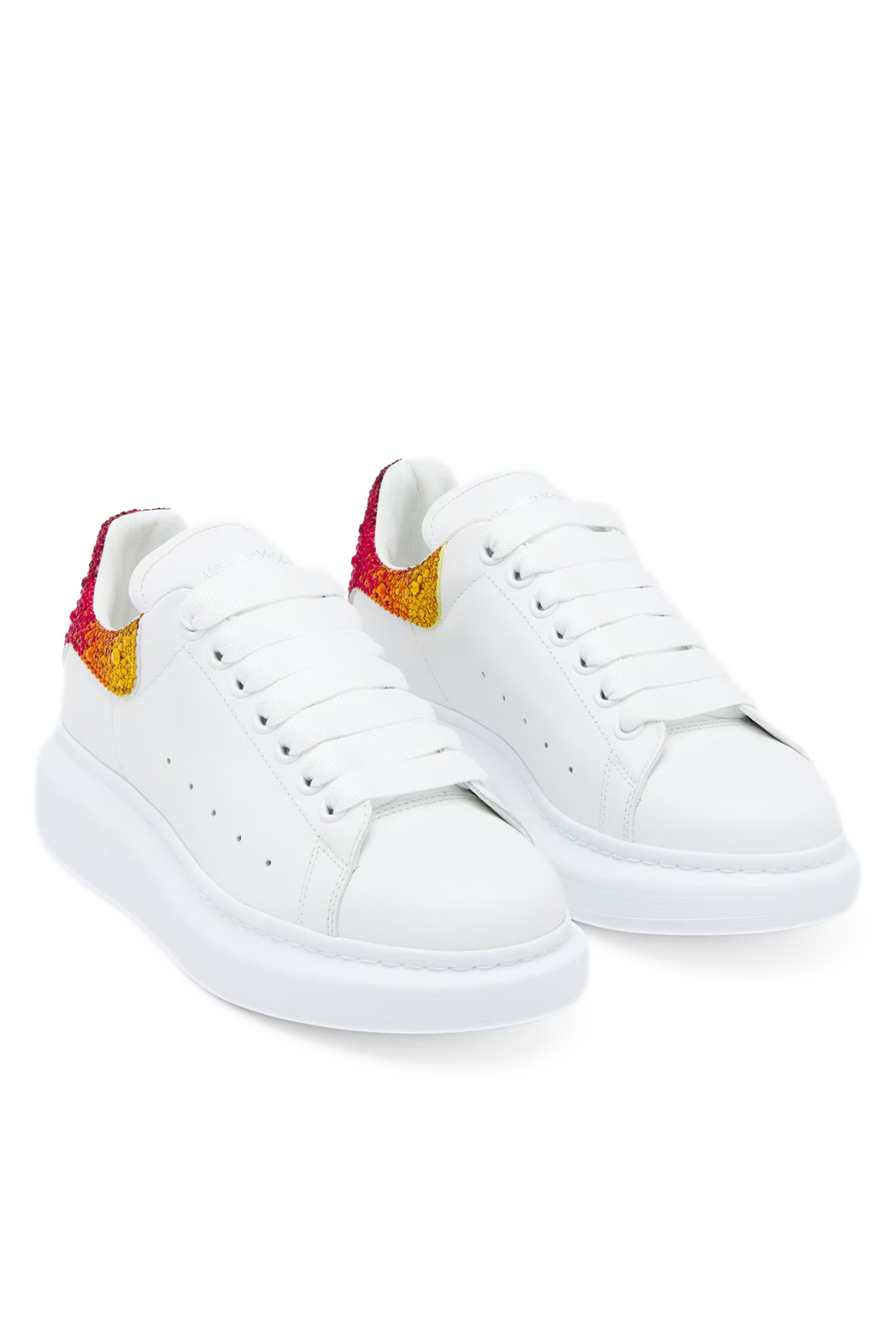 Alexander McQueen Women's Oversized Sneakers in White Orange gradient crystals