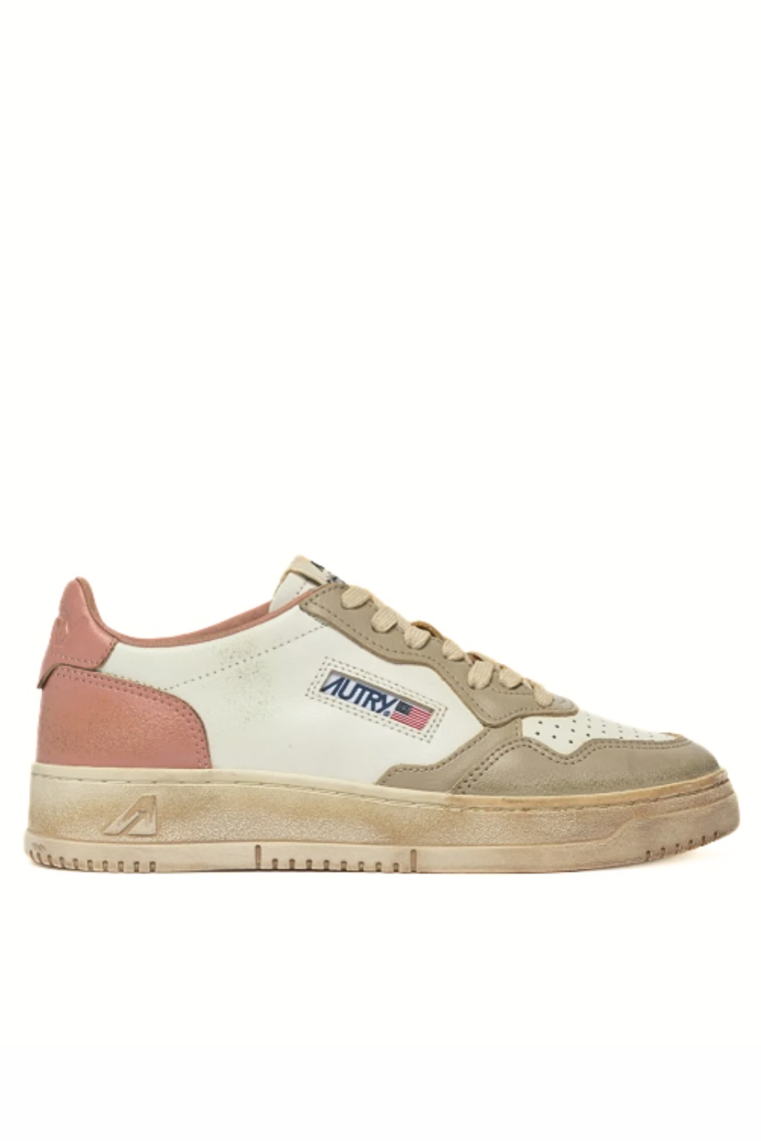 Autry Medalist Low Sneakers Super Vintage in White Camelo Brown and Safari Leather