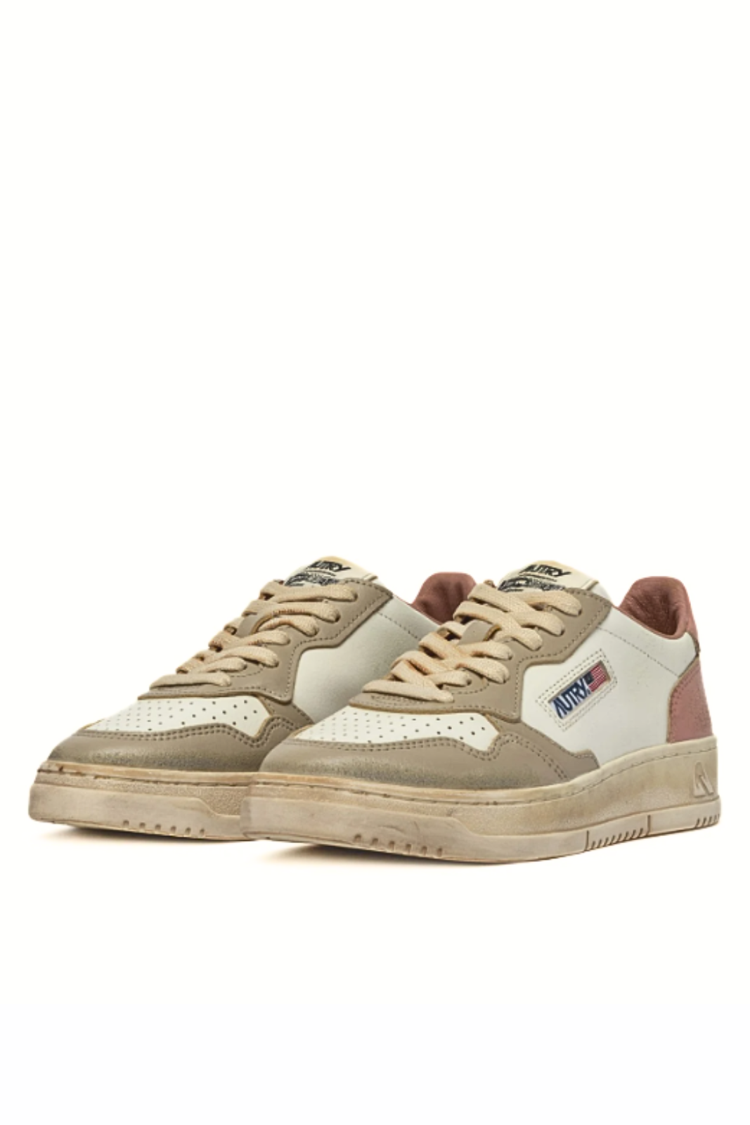 Autry Medalist Low Sneakers Super Vintage in White Camelo Brown and Safari Leather