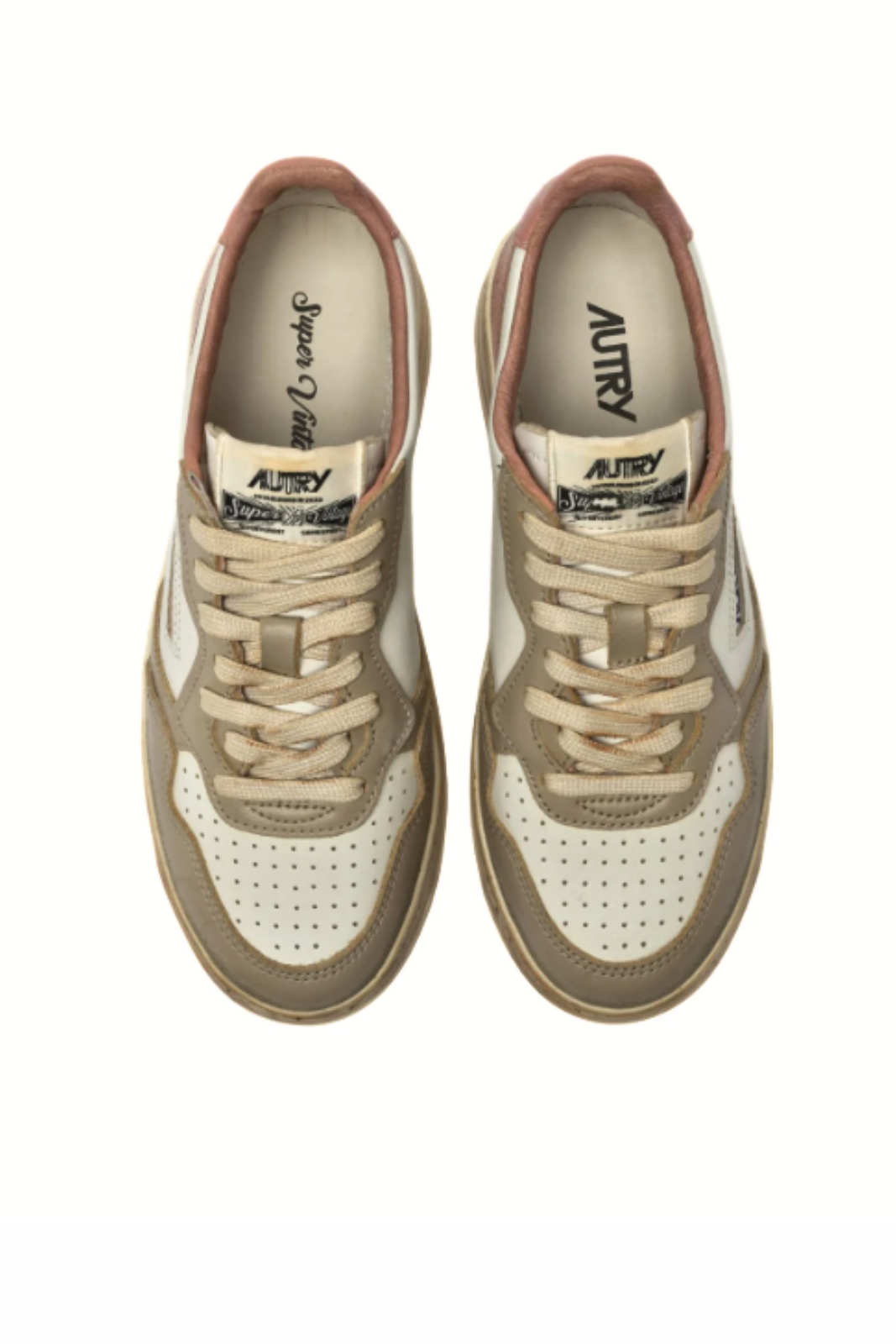 Autry Medalist Low Sneakers Super Vintage in White Camelo Brown and Safari Leather