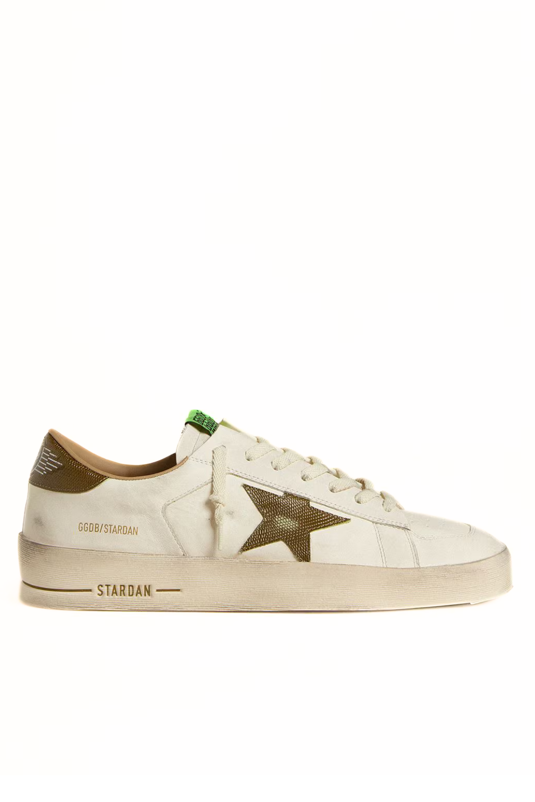 Golden Goose Stardan in white leather with military-green snake-print leather Sneakers