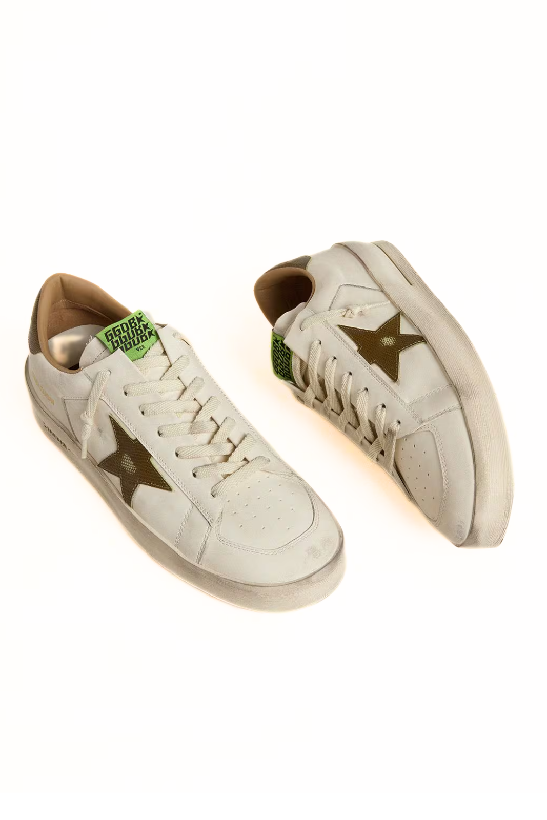 Golden Goose Stardan in white leather with military-green snake-print leather Sneakers