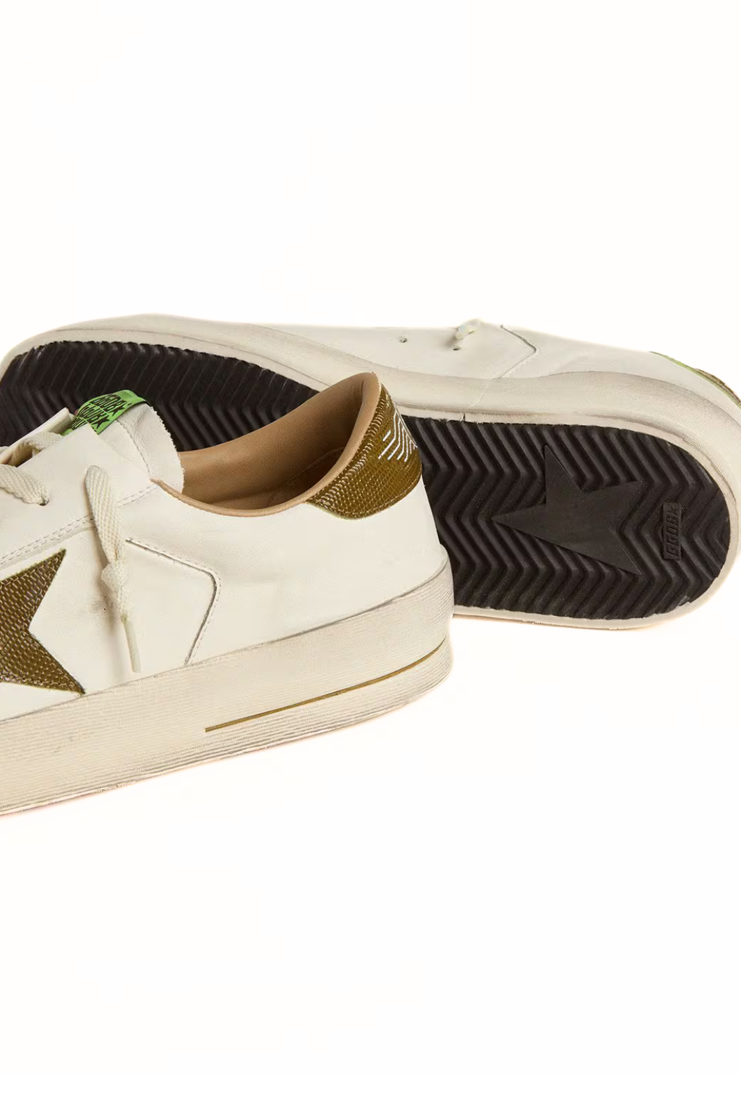 Golden Goose Stardan in white leather with military-green snake-print leather Sneakers